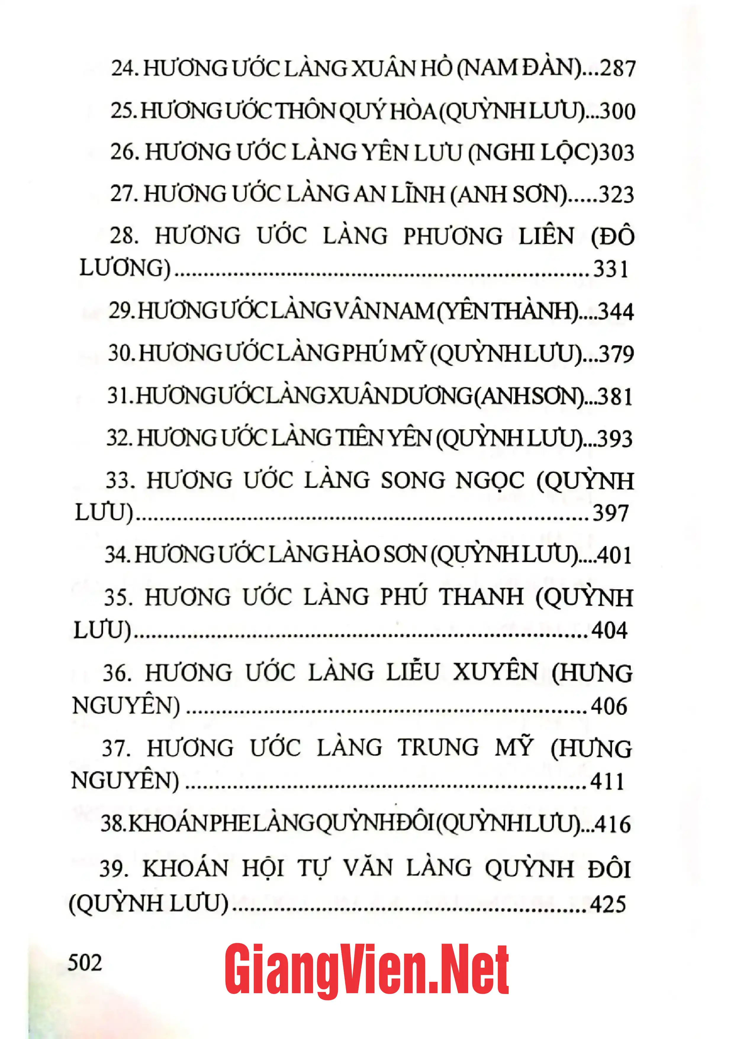 Mục lục chi tiết trang 3 sách Hương ước Nghệ An
