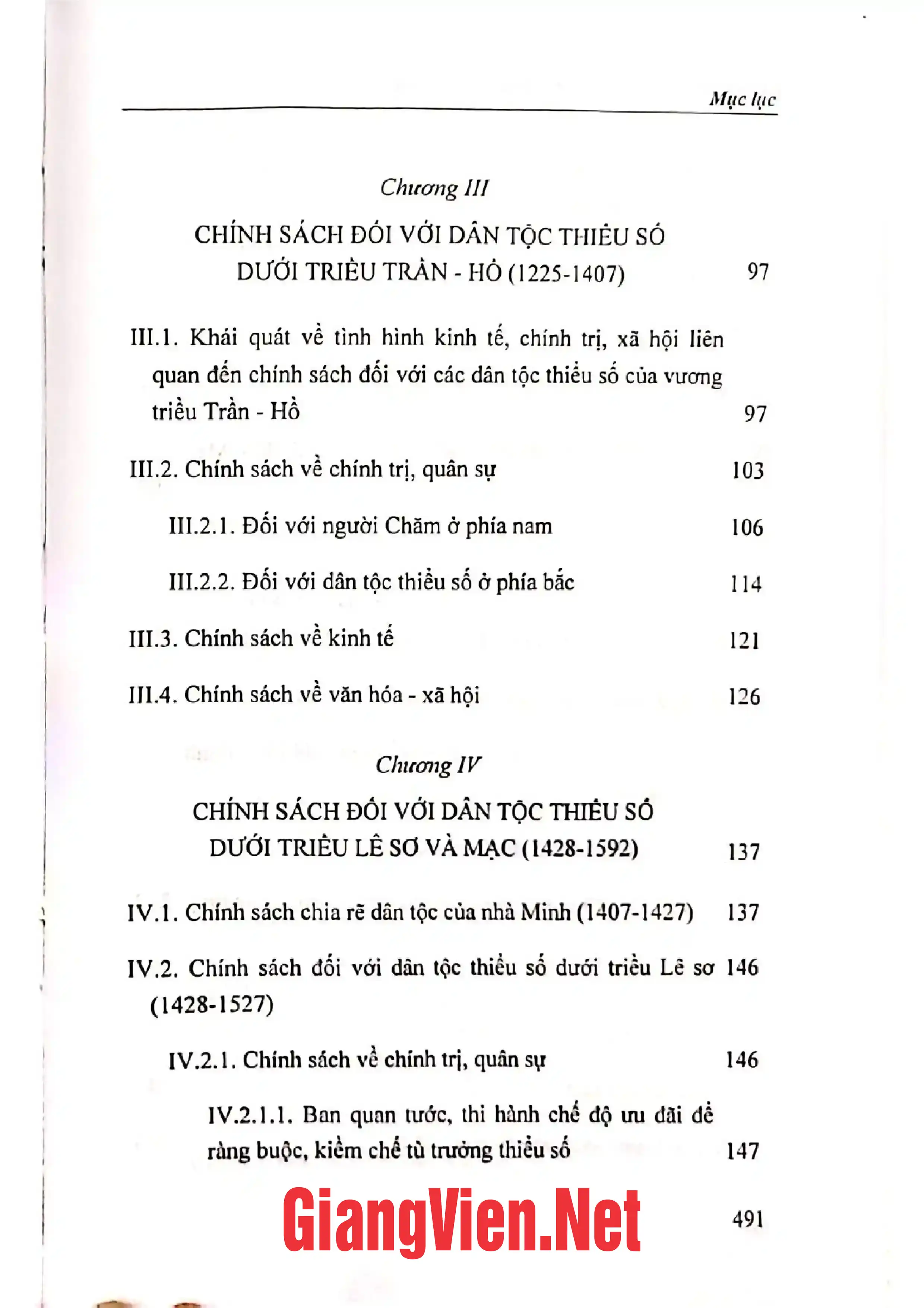 Mục lục chi tiết trang 2 sách Chính sách đối với dân tộc thiểu số của Nhà nước quân chủ Việt Nam từ năm 939 đến năm 1884
