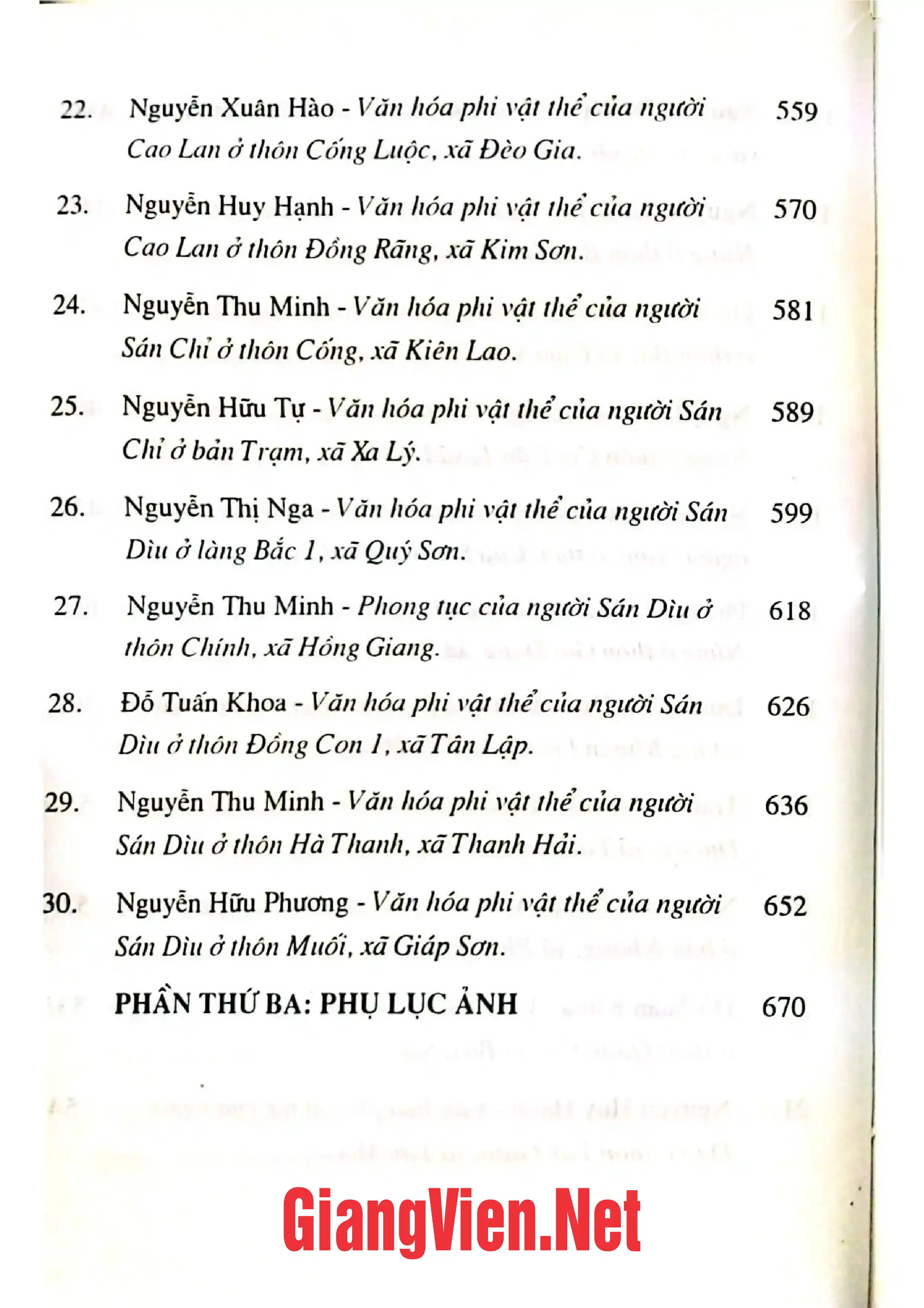 Mục lục chi tiết trang 3 sách Văn hóa phi vật thể huyện Lục Ngạn, tỉnh Bắc Giang