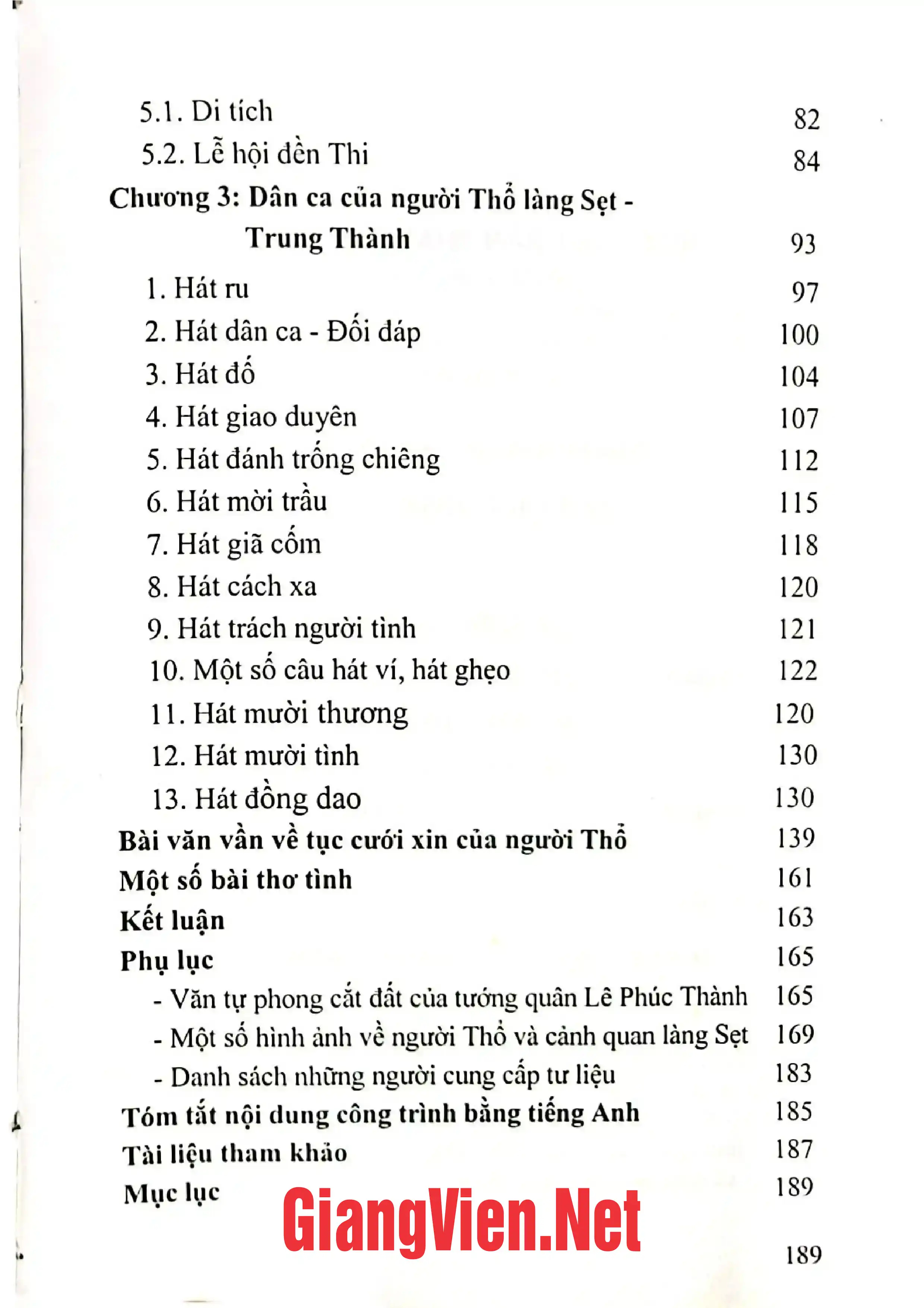 Mục lục chi tiết trang 1 sách Văn hóa dân gian người Thổ làng Sẹt Xã Yên Lễ, huyện Như Xuân, tỉnh Thanh Hóa