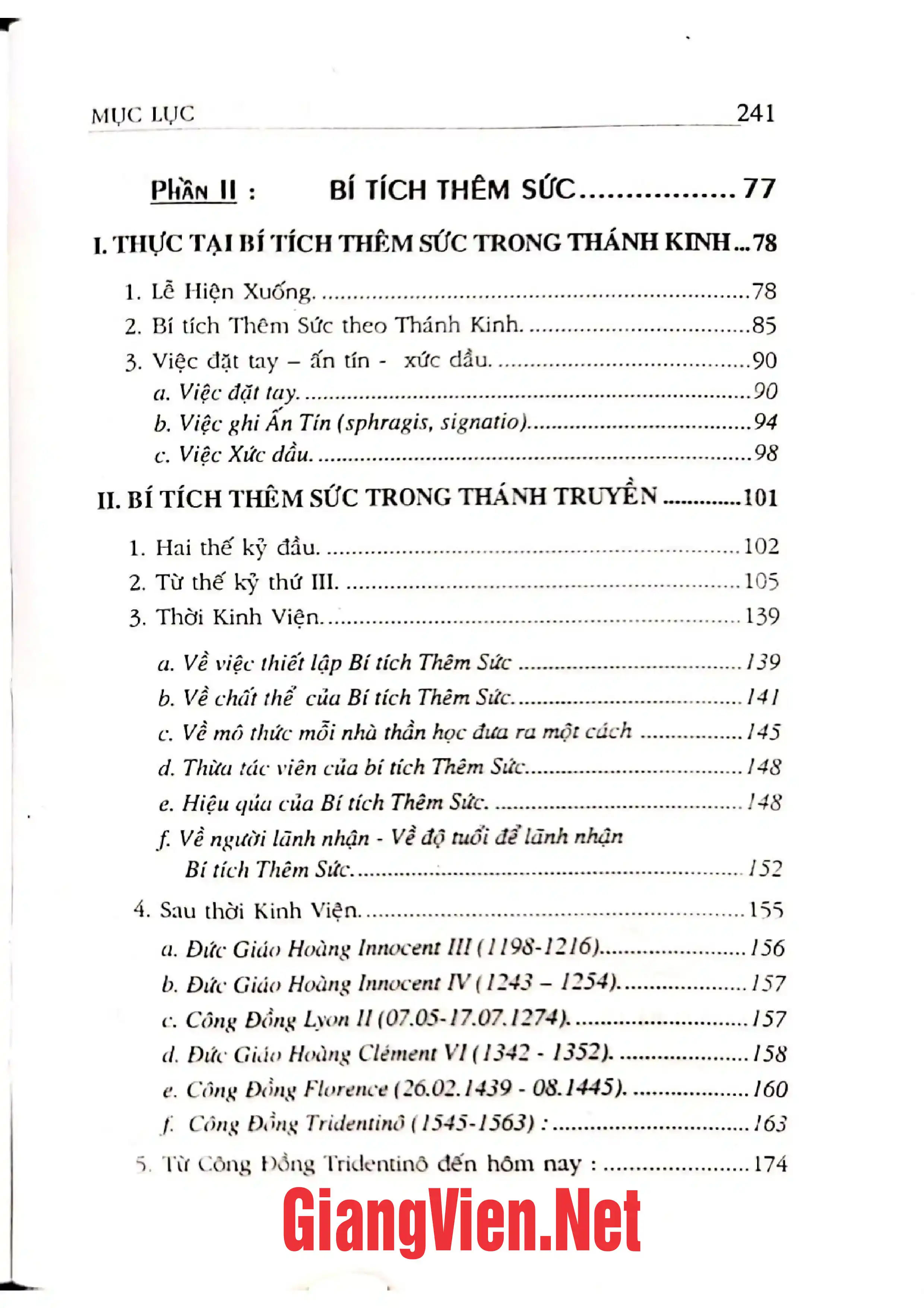 Mục lục chi tiết trang 1 sách Bí tích học - Tập III - Bí tích thêm sức