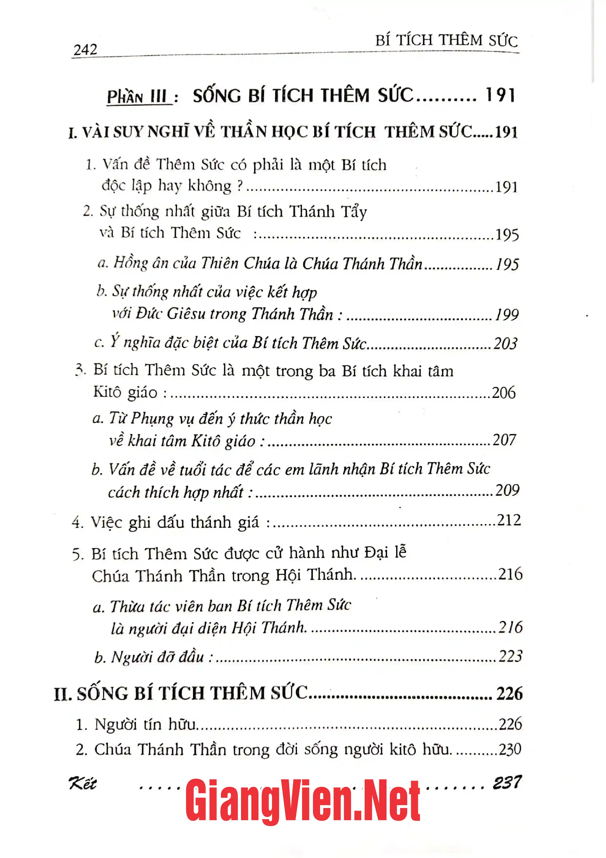 Mục lục chi tiết trang 2 sách Bí tích học - Tập III - Bí tích thêm sức