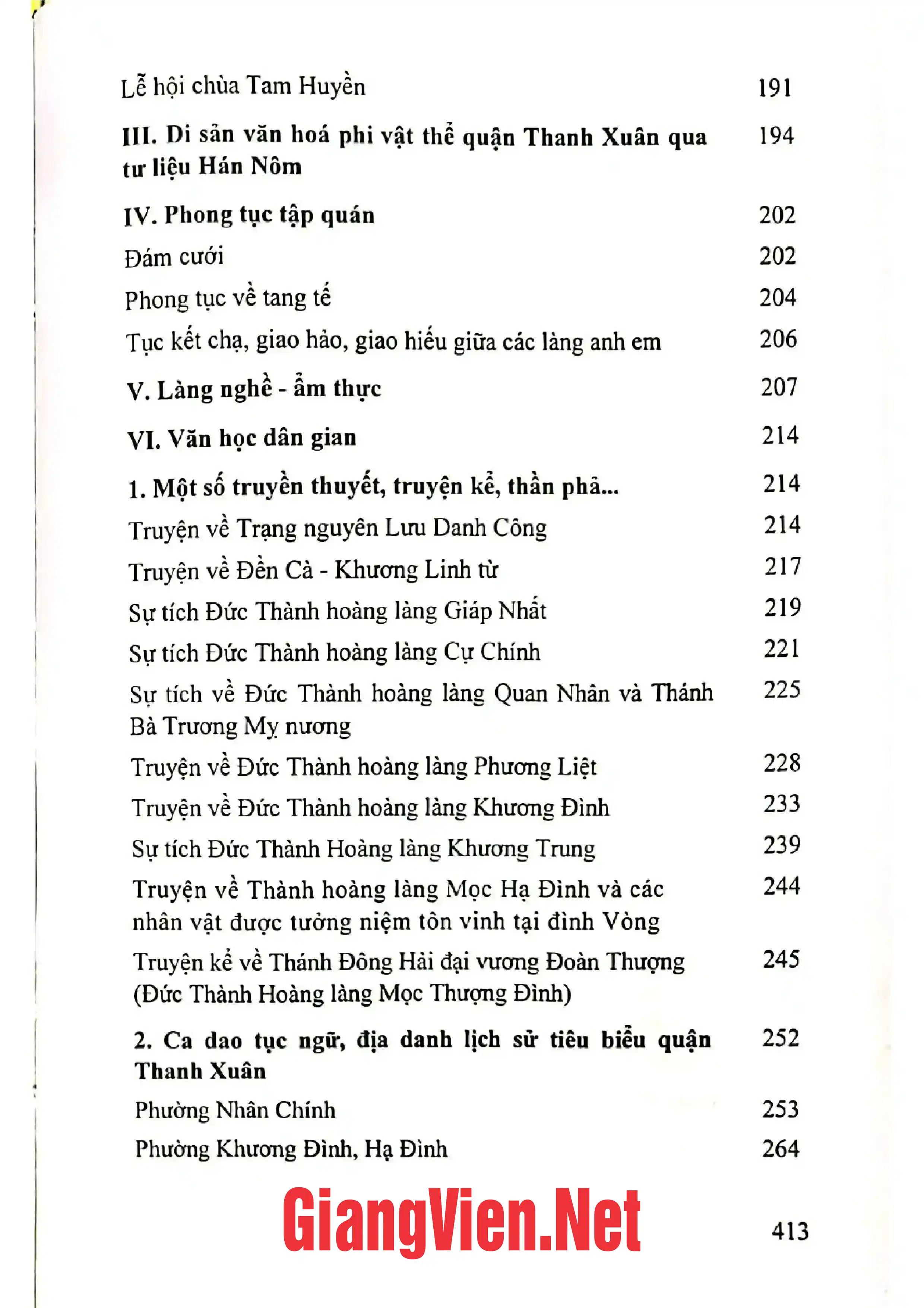 Mục lục chi tiết trang 3 sách Di sản Văn hóa quận Thanh Xuân, Thành phố Hà Nội