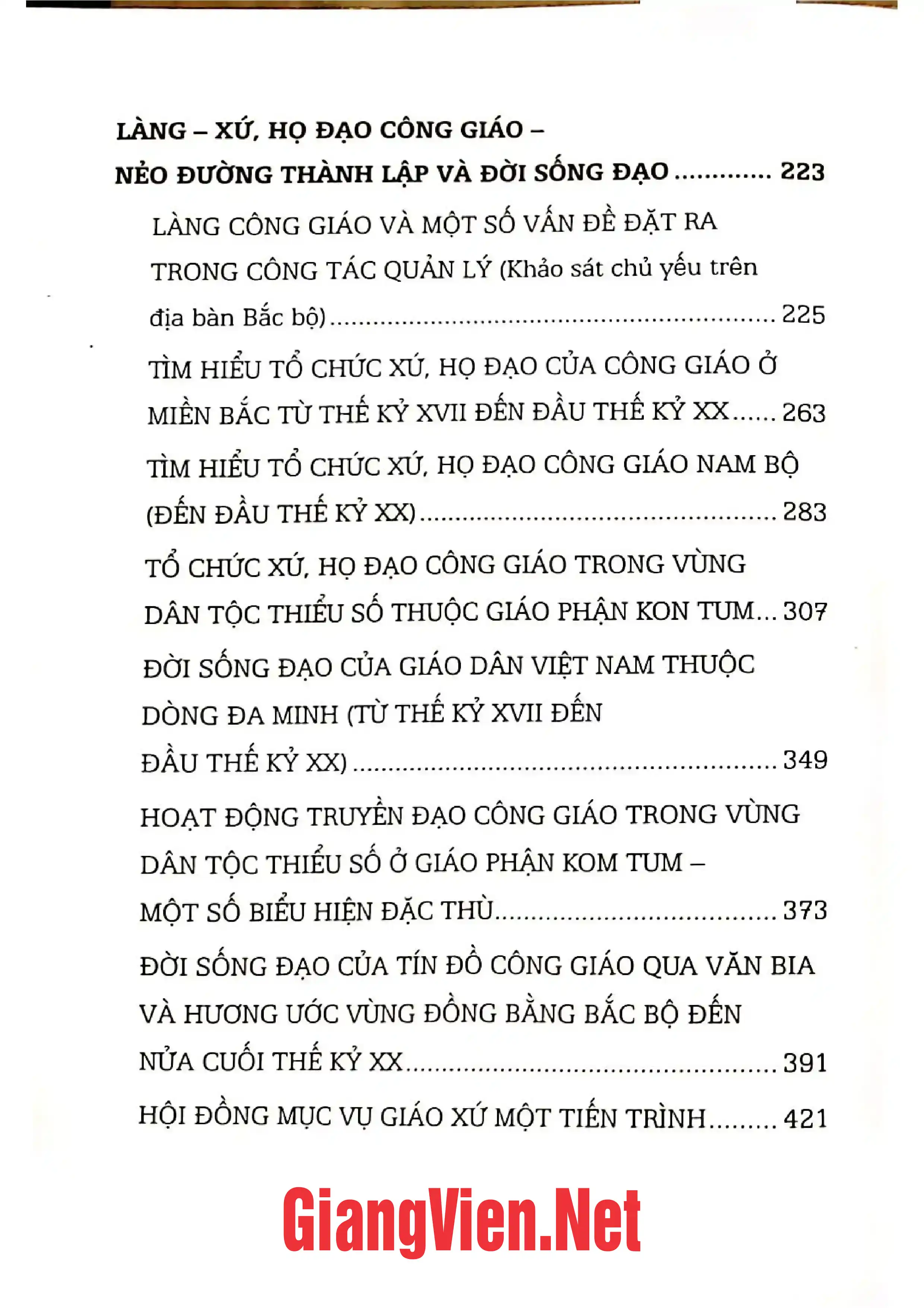 Mục lục chi tiết trang 1 sách Những nẻo đường phúc âm hóa Công giáo ở việt Nam
