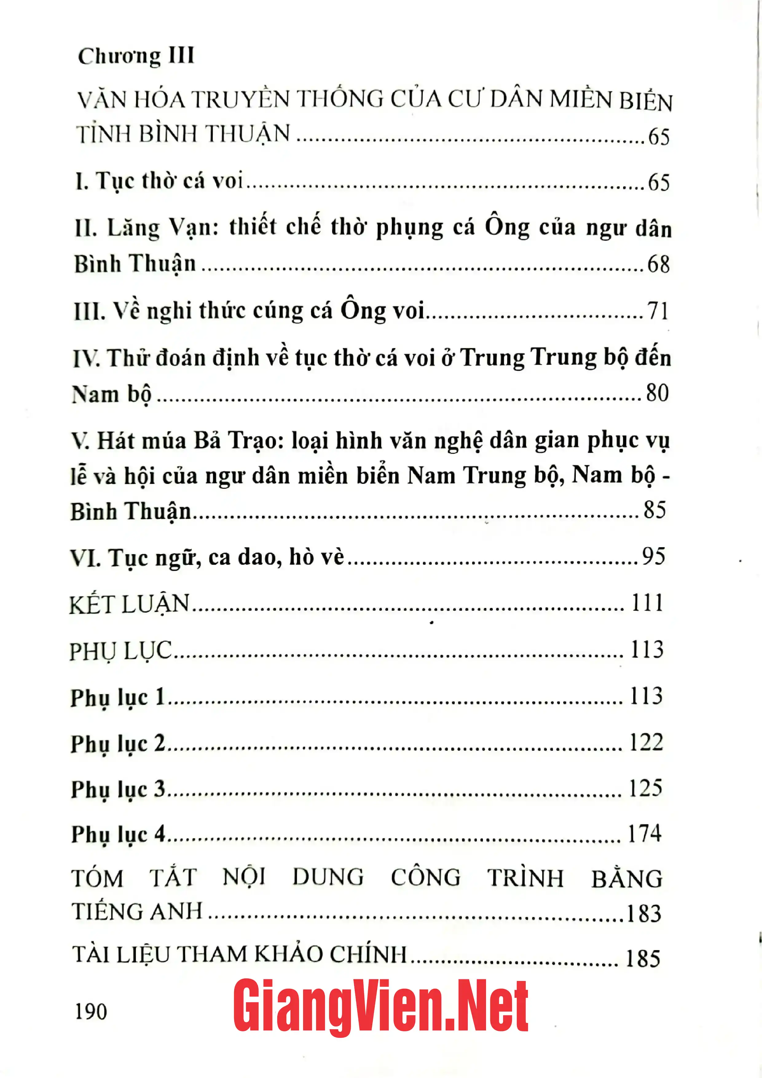Mục lục chi tiết trang 1 sách Văn hóa xã hội cư dân vùng biển tỉnh Bình Thuận