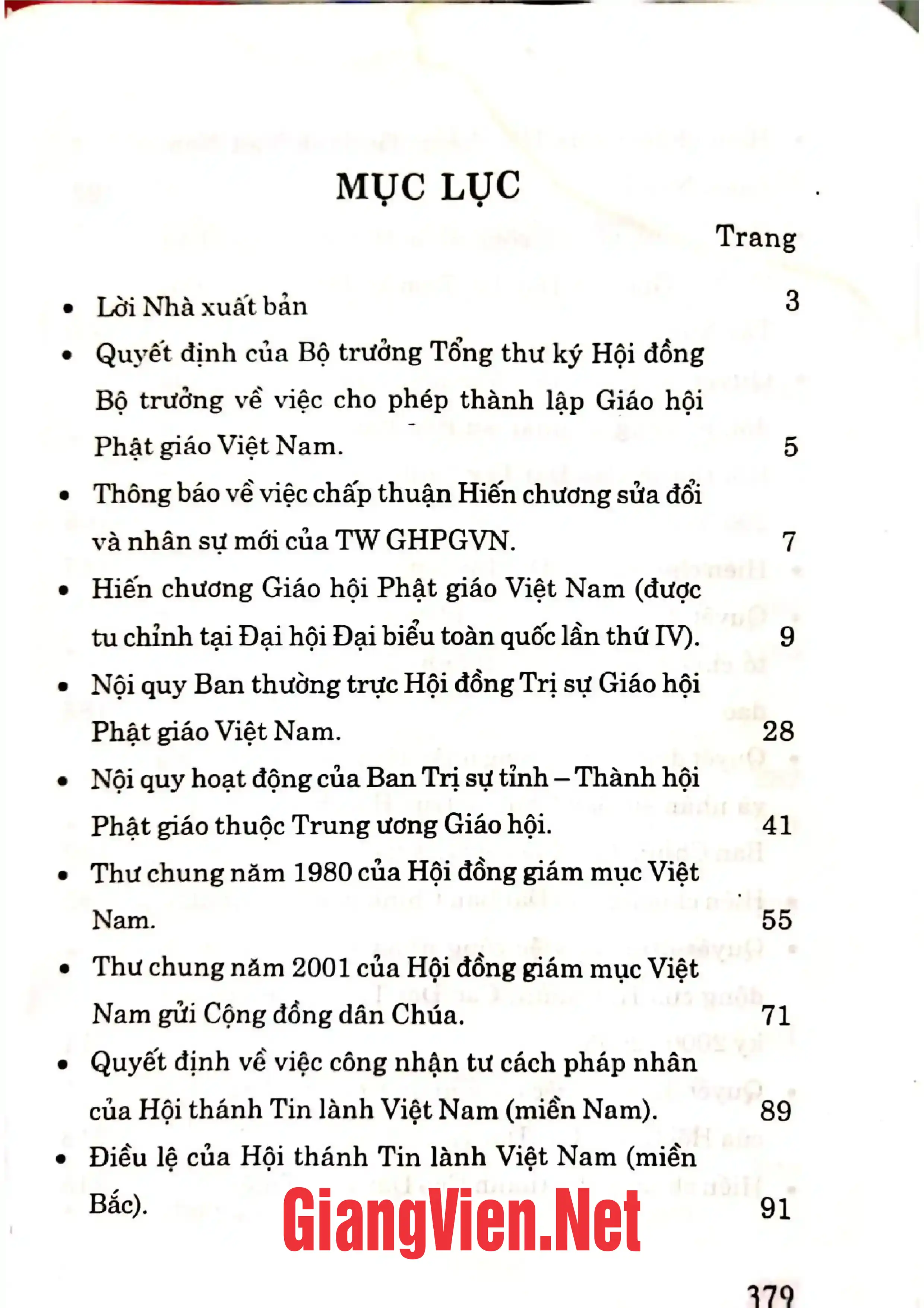 Ảnh minh họa nội dung cuốn sách: Tập văn bản về tổ chức và đường hướng hành đạo của các tôn giáo tại Việt Nam
