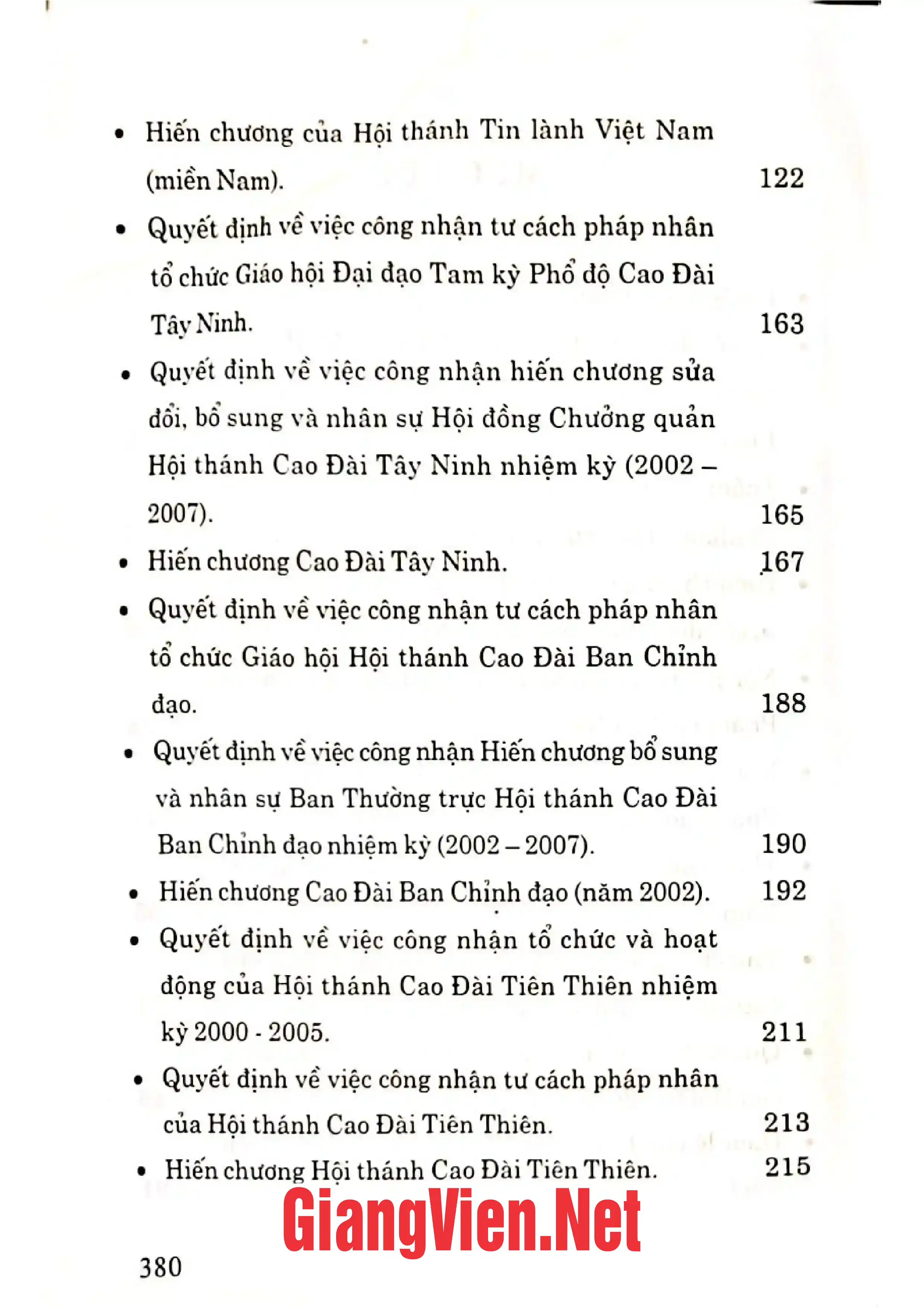 Ảnh minh họa nội dung cuốn sách: Tập văn bản về tổ chức và đường hướng hành đạo của các tôn giáo tại Việt Nam