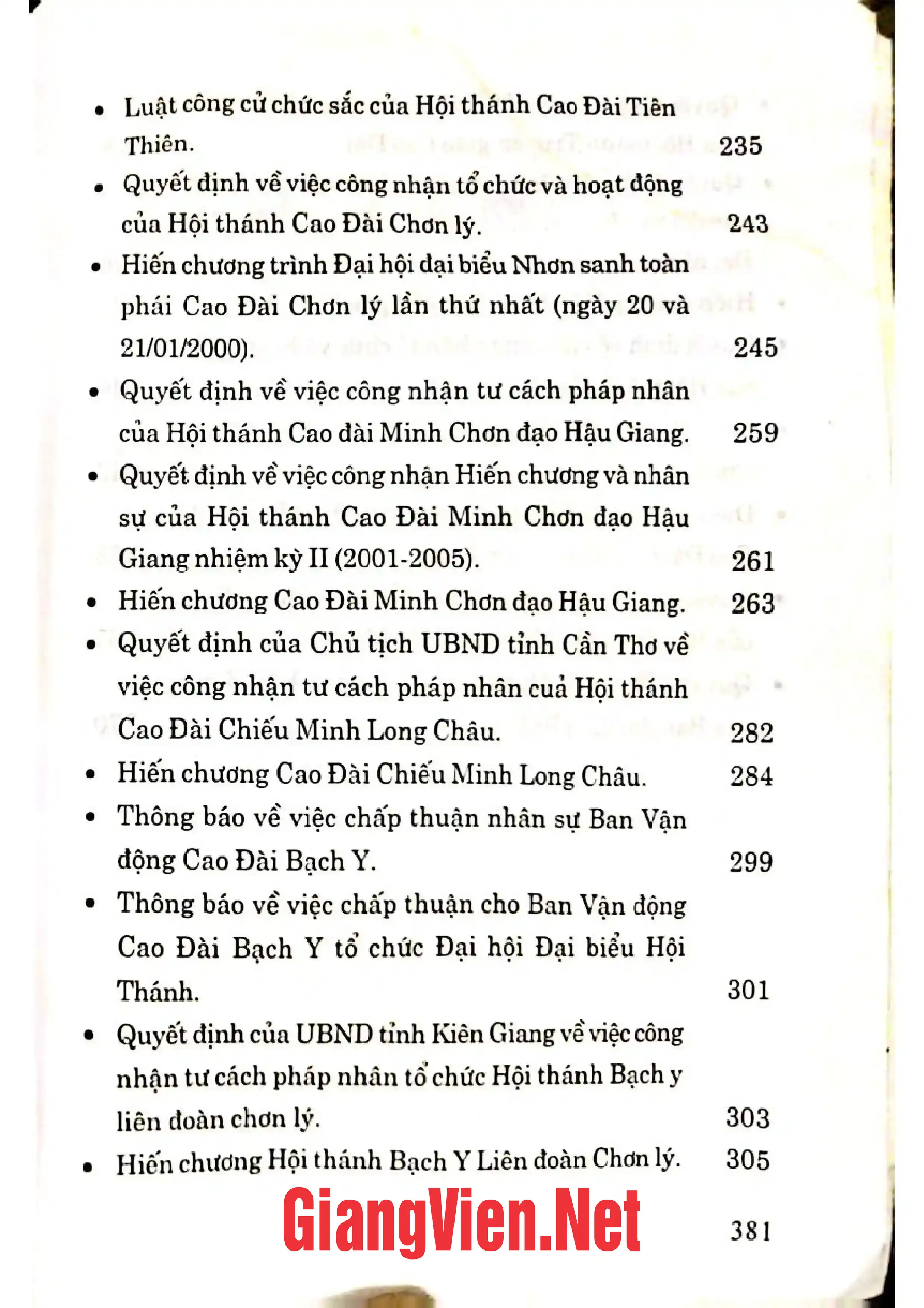 Ảnh minh họa nội dung cuốn sách: Tập văn bản về tổ chức và đường hướng hành đạo của các tôn giáo tại Việt Nam