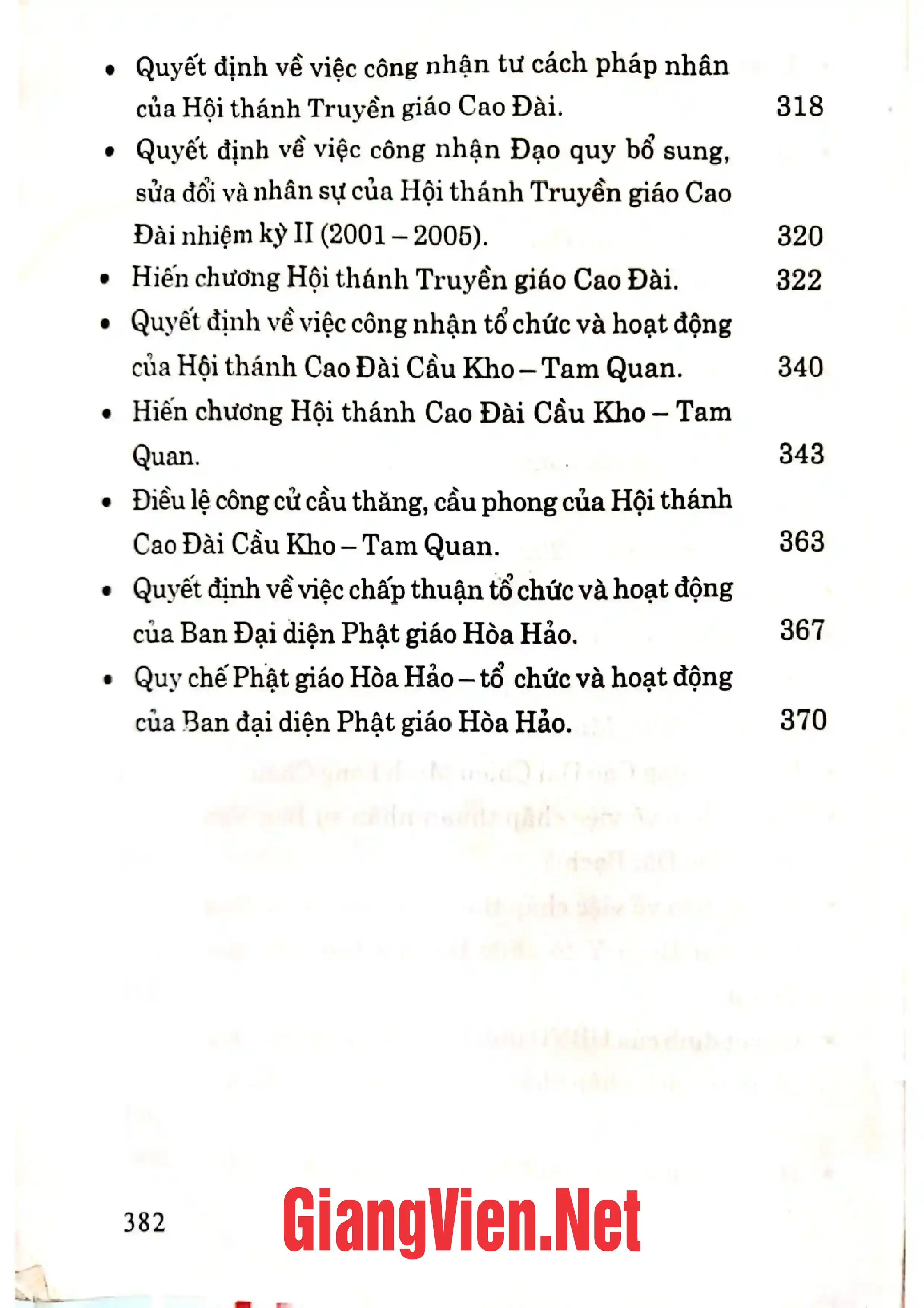 Ảnh minh họa nội dung cuốn sách: Tập văn bản về tổ chức và đường hướng hành đạo của các tôn giáo tại Việt Nam