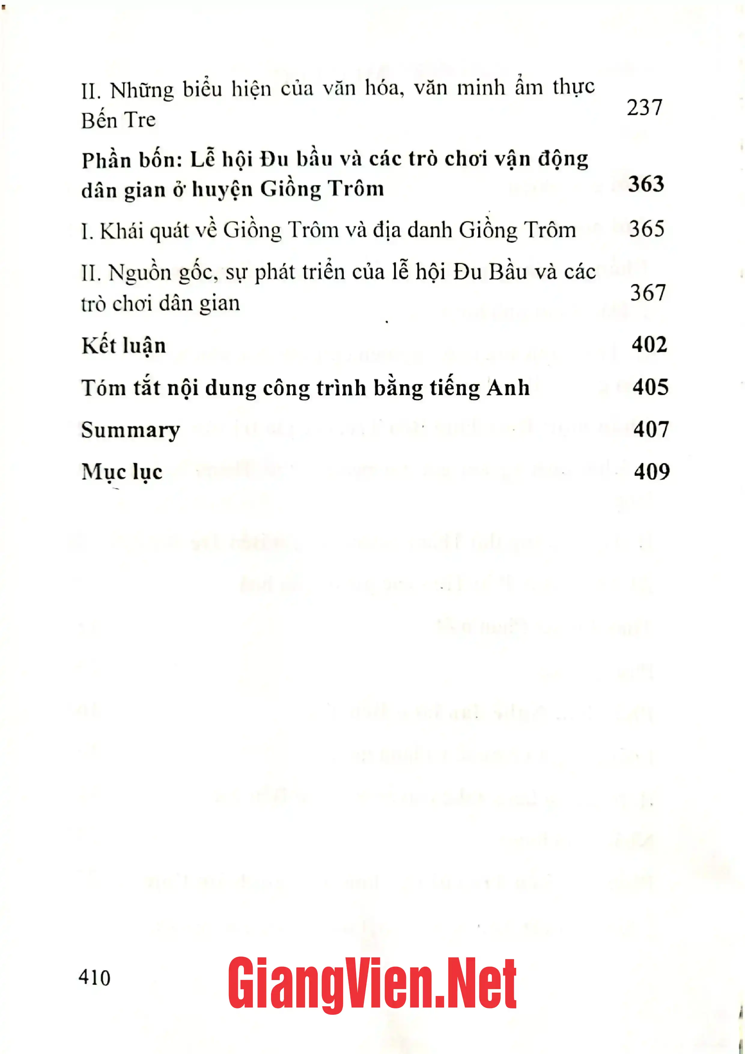 Mục lục chi tiết trang 1 sách Tinh hoa văn hóa Bến Tre