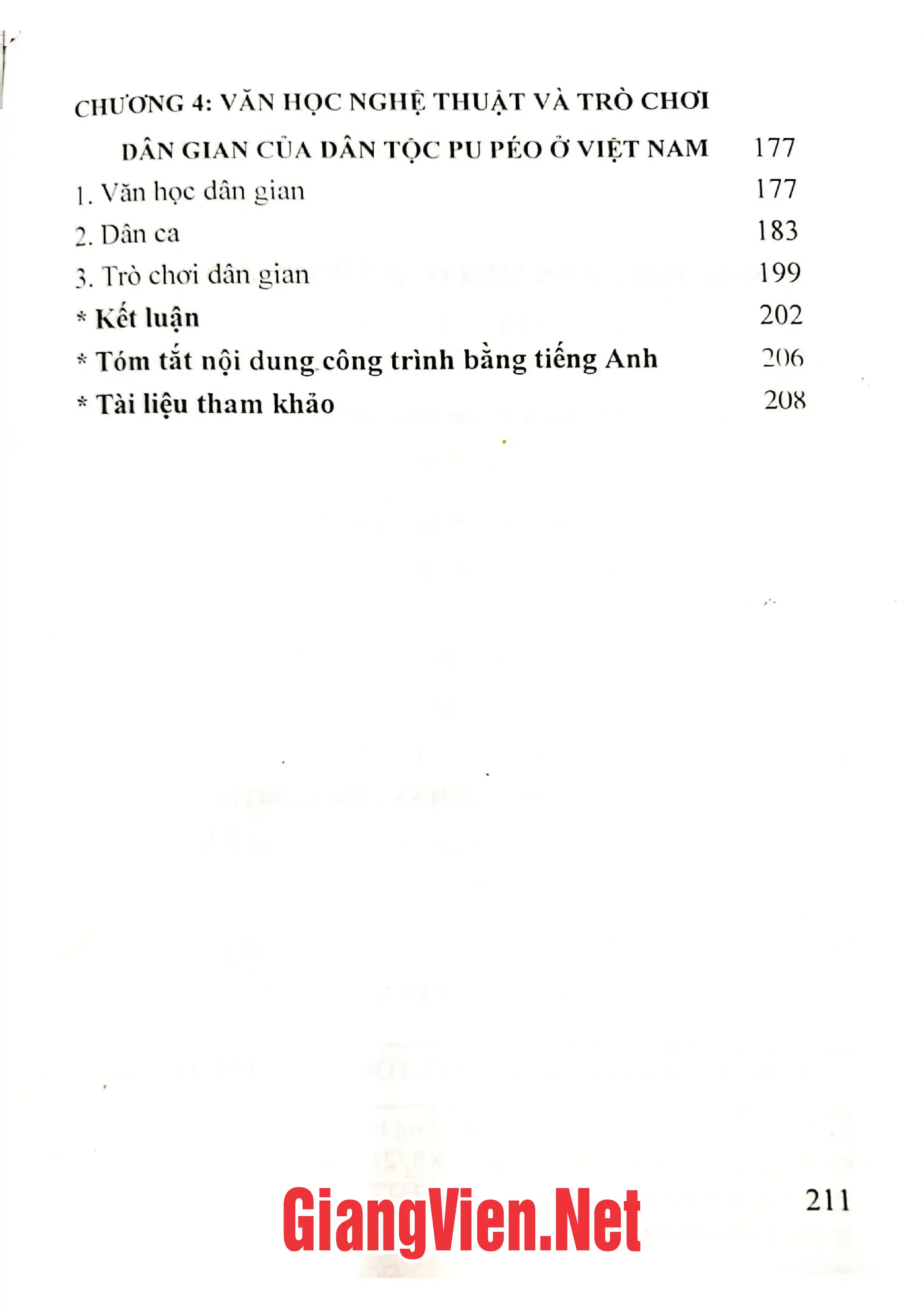 Mục lục chi tiết trang 1 sách Văn hóa dân gian của dân tộc Pu Péo ở Việt Nam