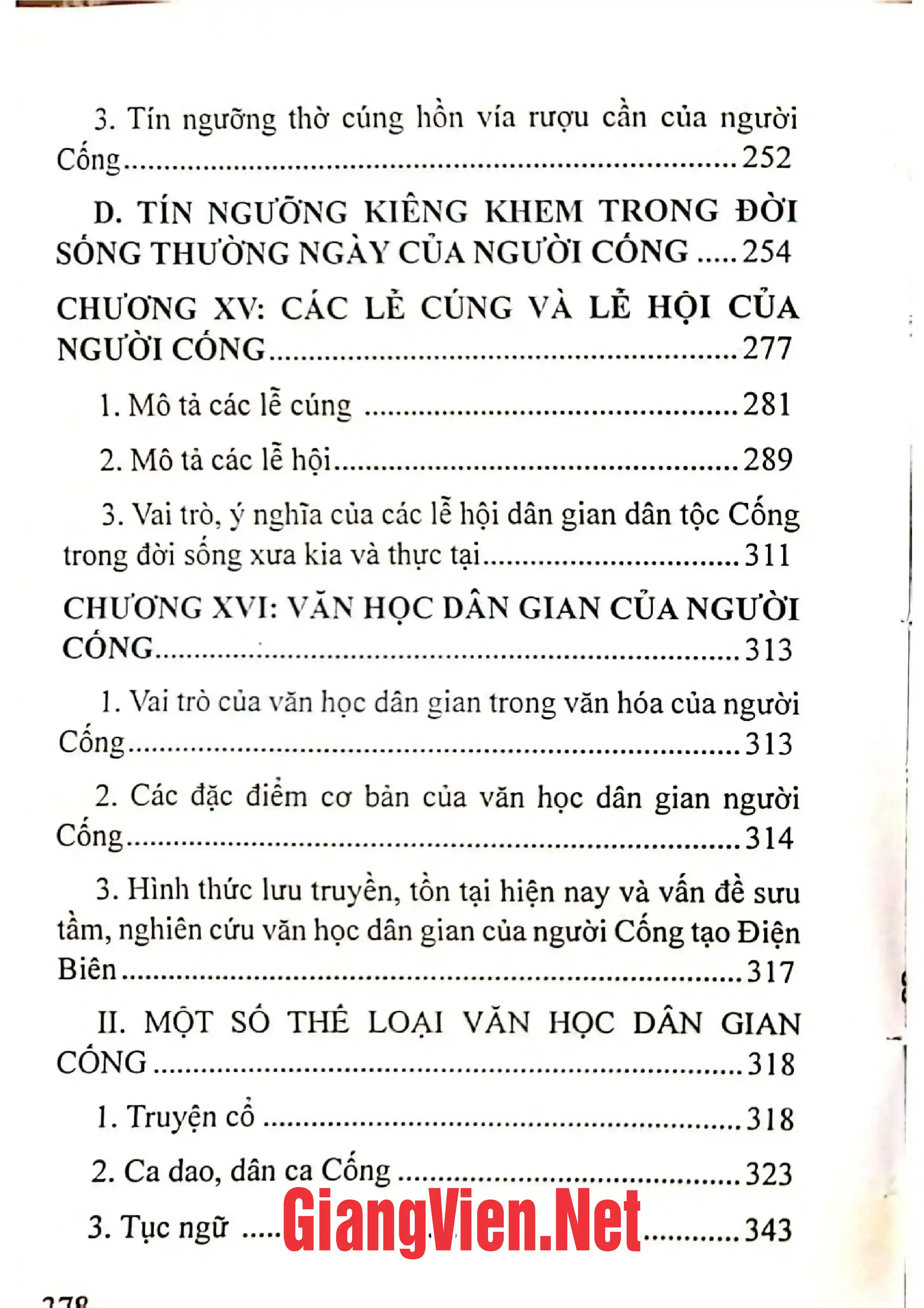 Mục lục chi tiết trang 3 sách Văn hóa dân gian người cống tỉnh Điện Biên Quyển 3