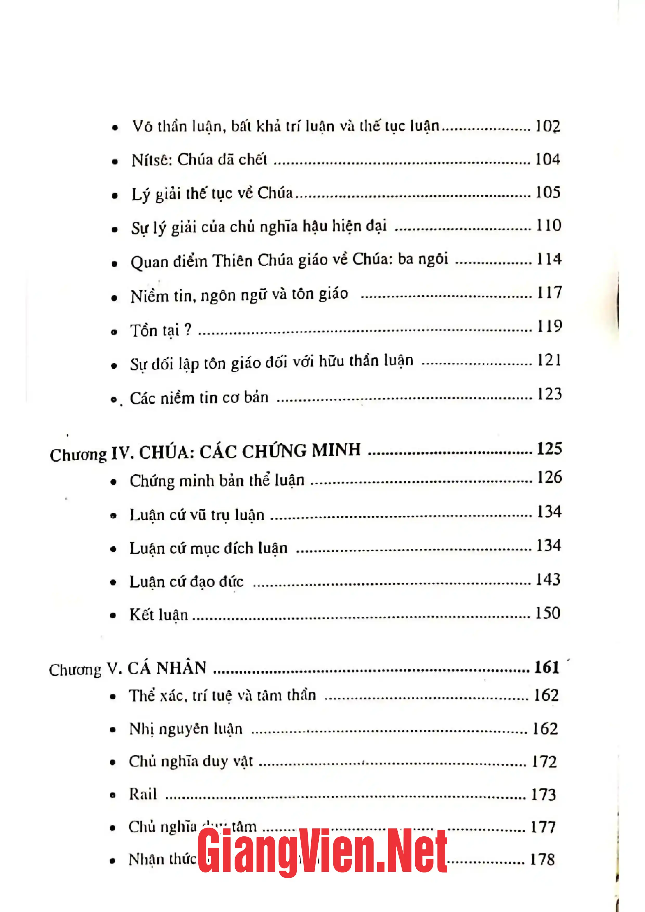 Mục lục chi tiết trang 2 sách Triết học tôn giáo