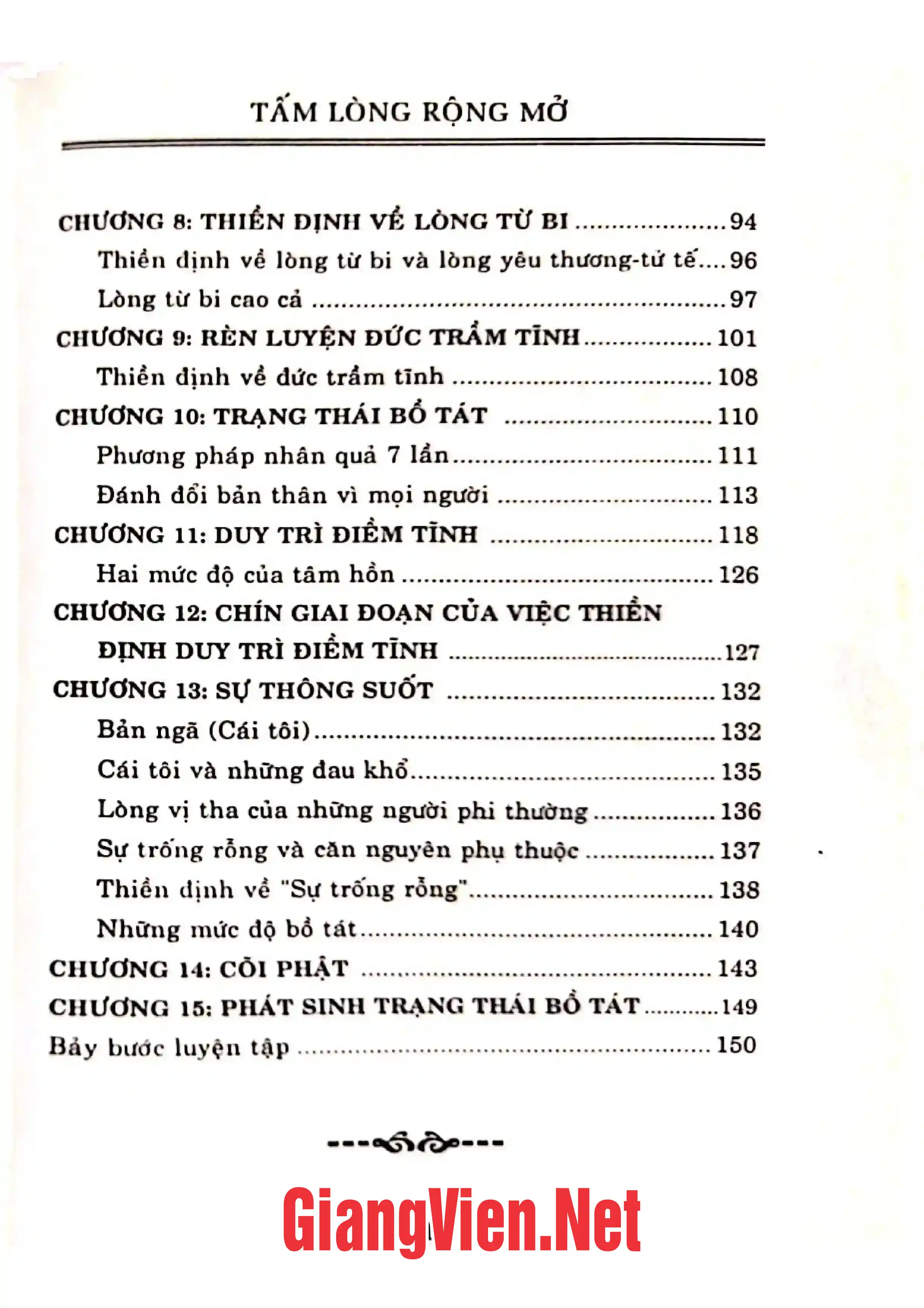 Mục lục chi tiết trang 1 sách Tấm lòng rộng mở, Luyện tập lòng từ bi trong đời sống hằng ngày