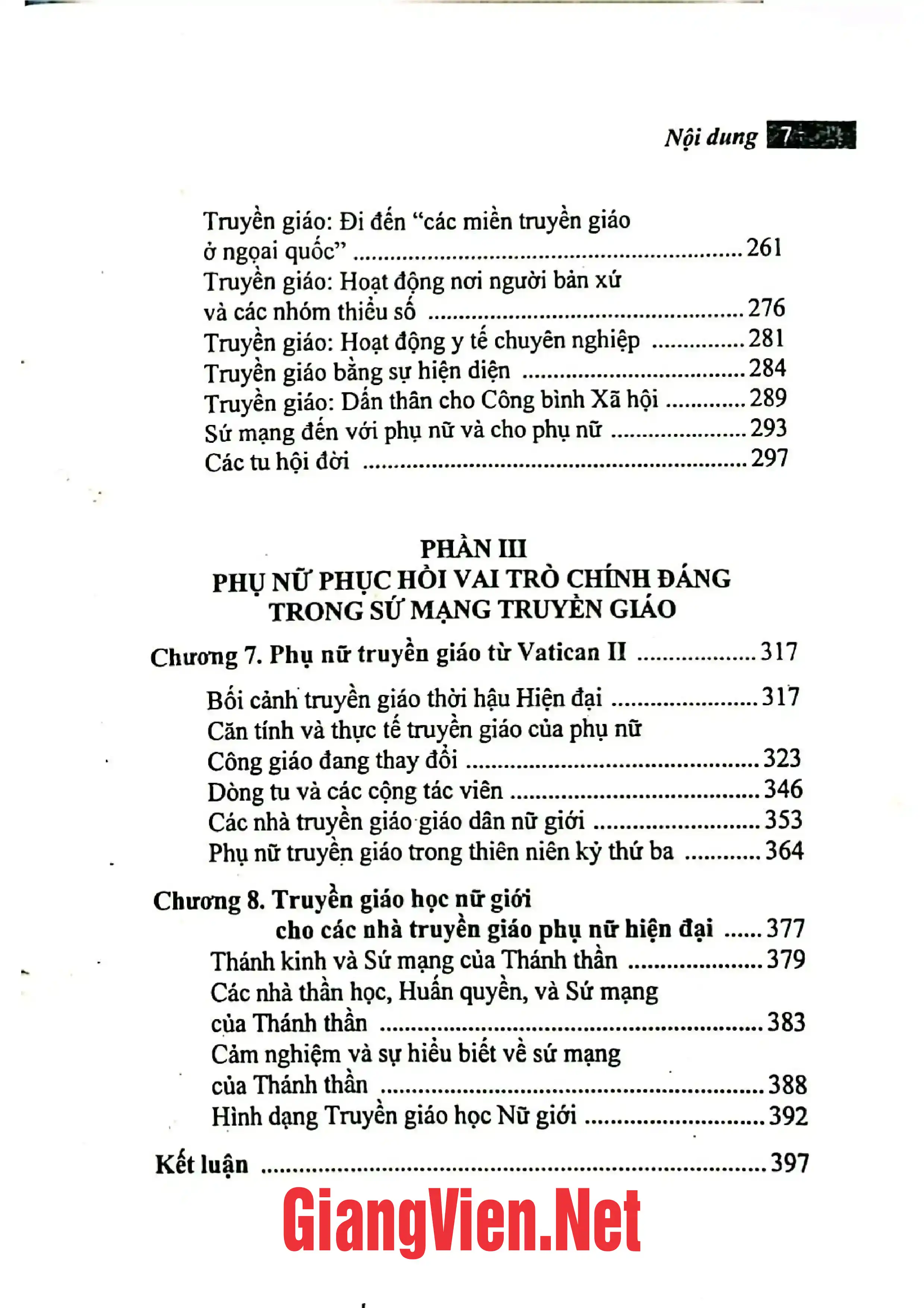 Mục lục chi tiết trang 2 sách Phụ nữ và sứ mạng truyền giáo từ thời Tân ước đến ngày nay