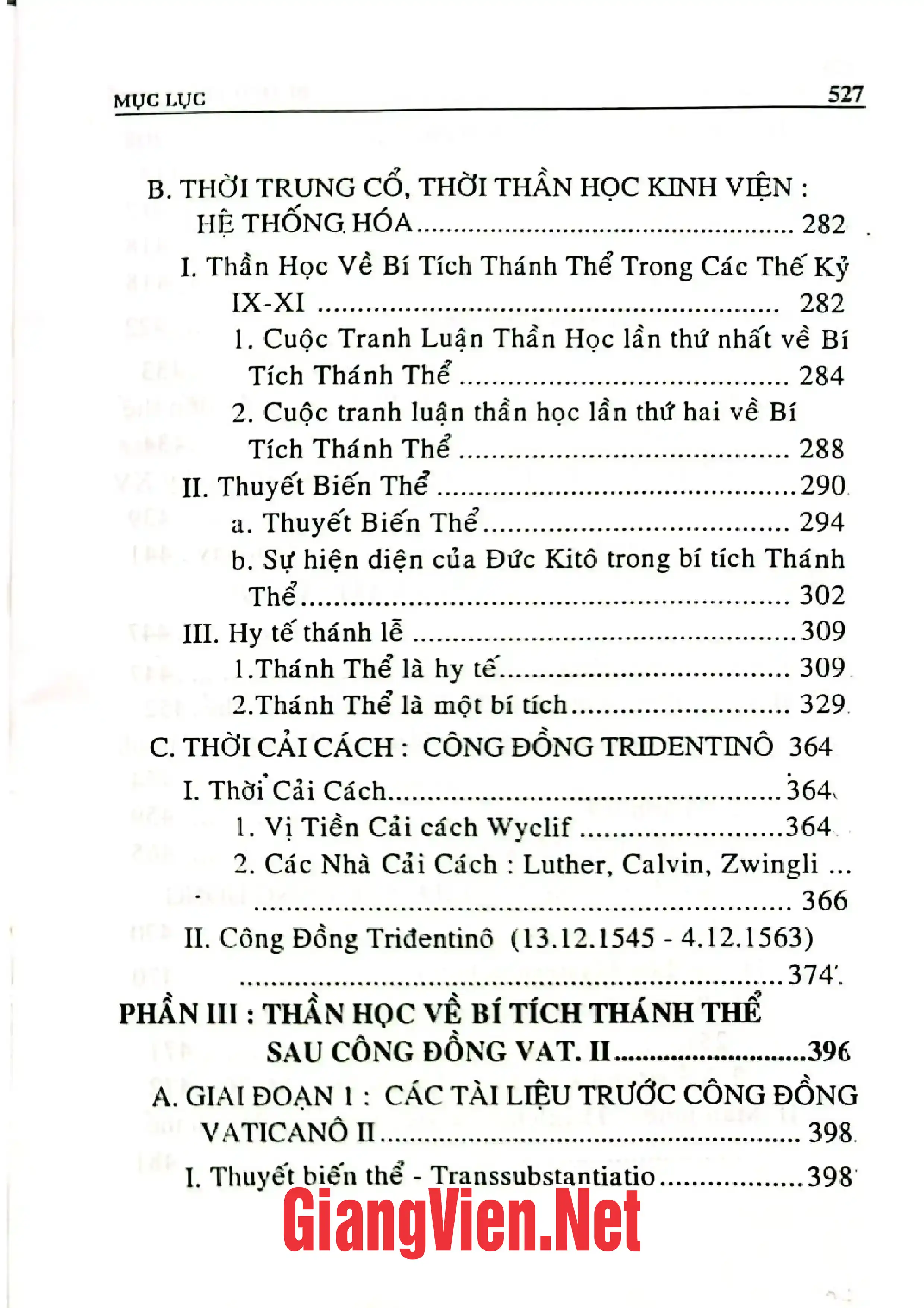 Mục lục chi tiết trang 2 sách Bí tích học - Tập II - Bí tích thánh thể