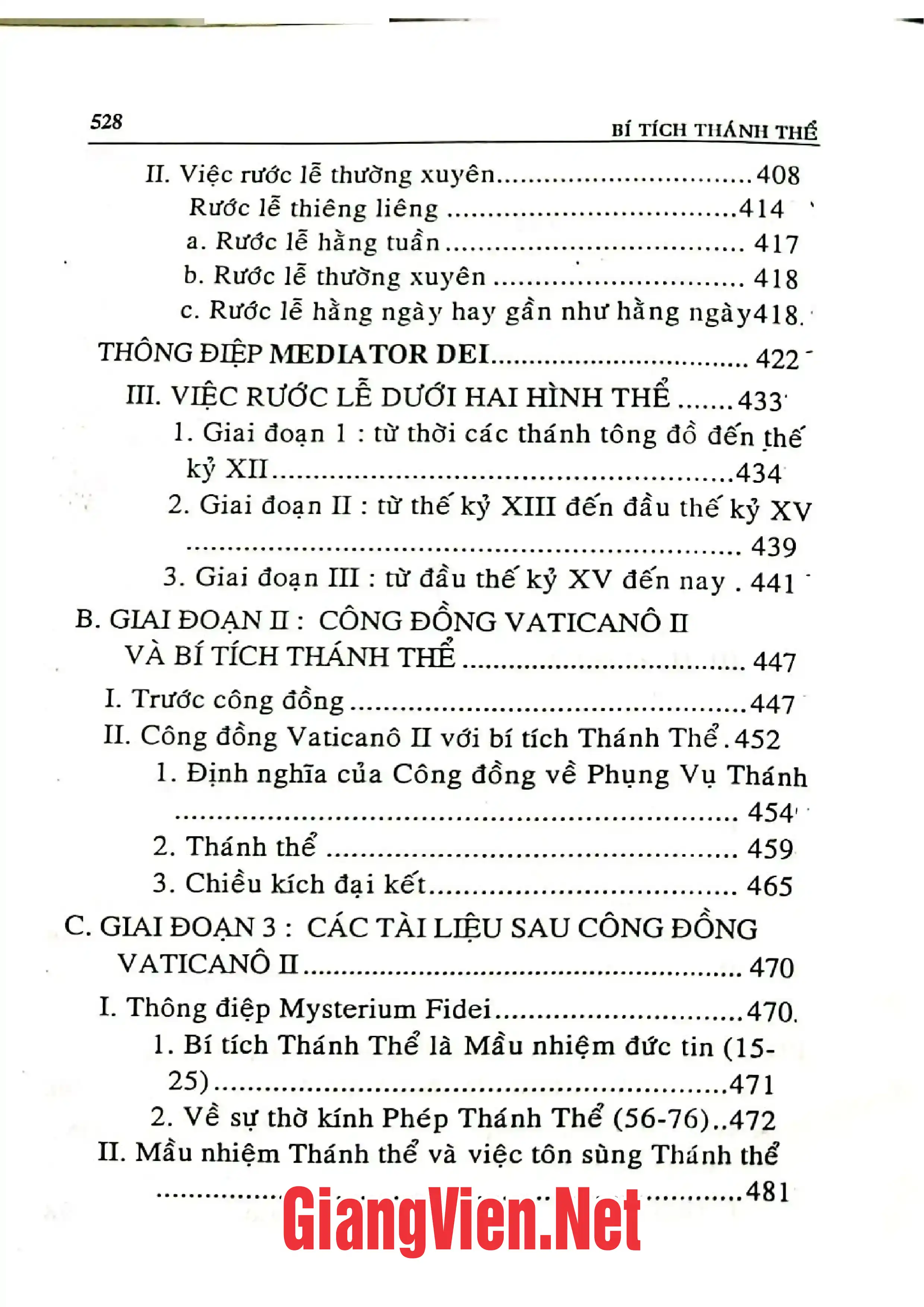 Mục lục chi tiết trang 3 sách Bí tích học - Tập II - Bí tích thánh thể