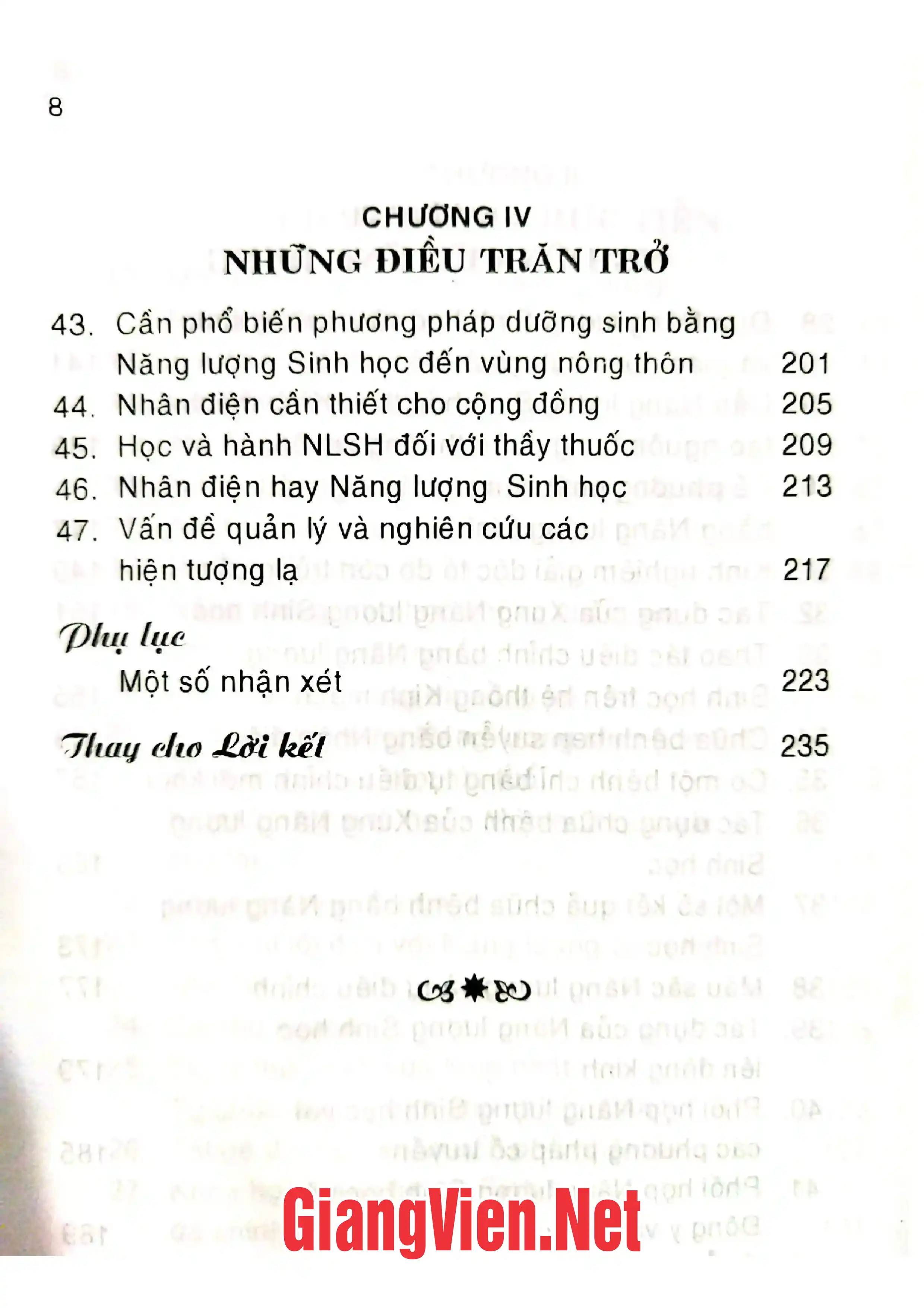 Mục lục chi tiết trang 3 sách Sự kì diệu của năng lượng sinh học