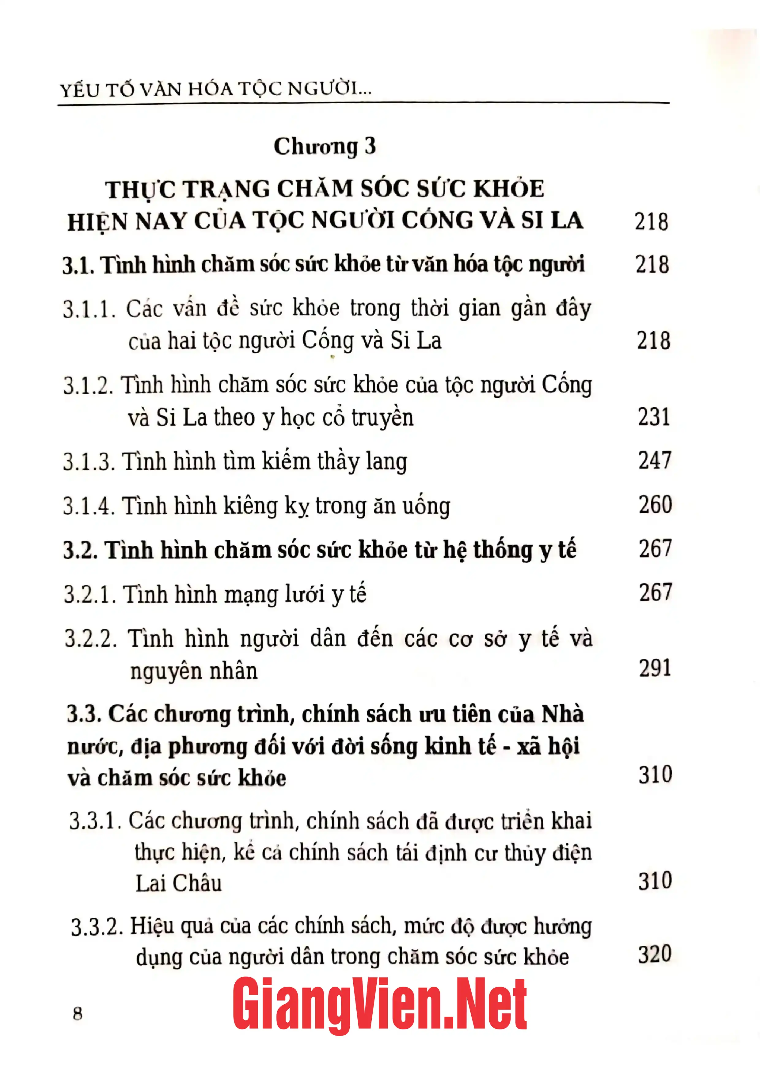 Mục lục chi tiết trang 3 sách Yếu tố văn hóa tộc người trong chăm sóc sức khỏe của người Cống và Si La ở tỉnh Lai Châu