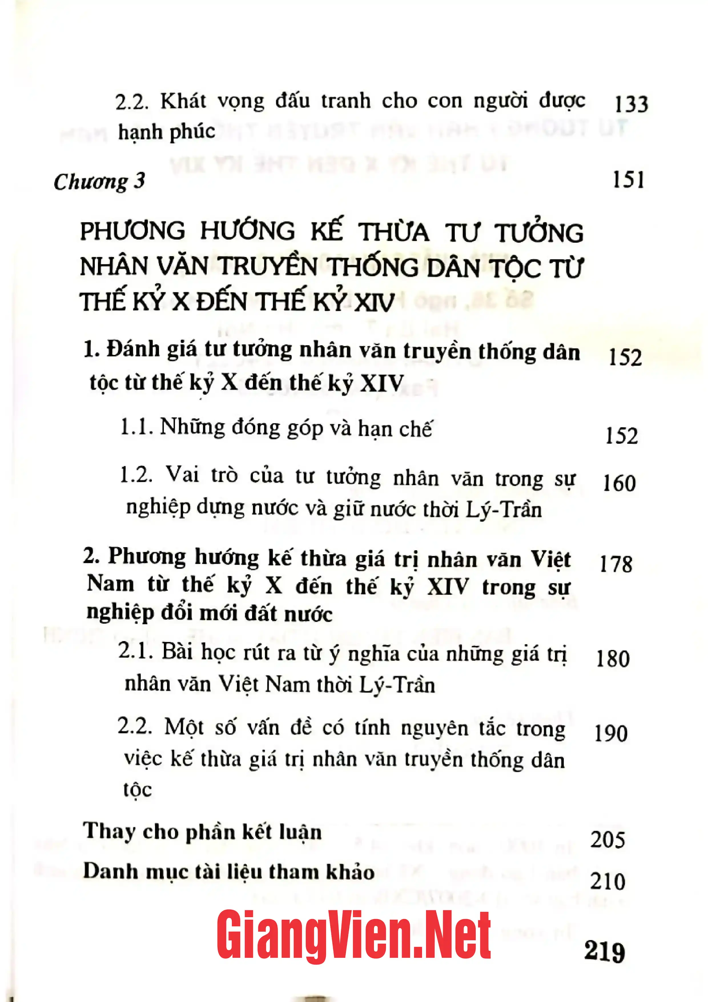 Mục lục chi tiết trang 2 sách Tư tưởng nhân văn truyền thống Việt Nam từ thế kỷ X đến thế kỷ XIV