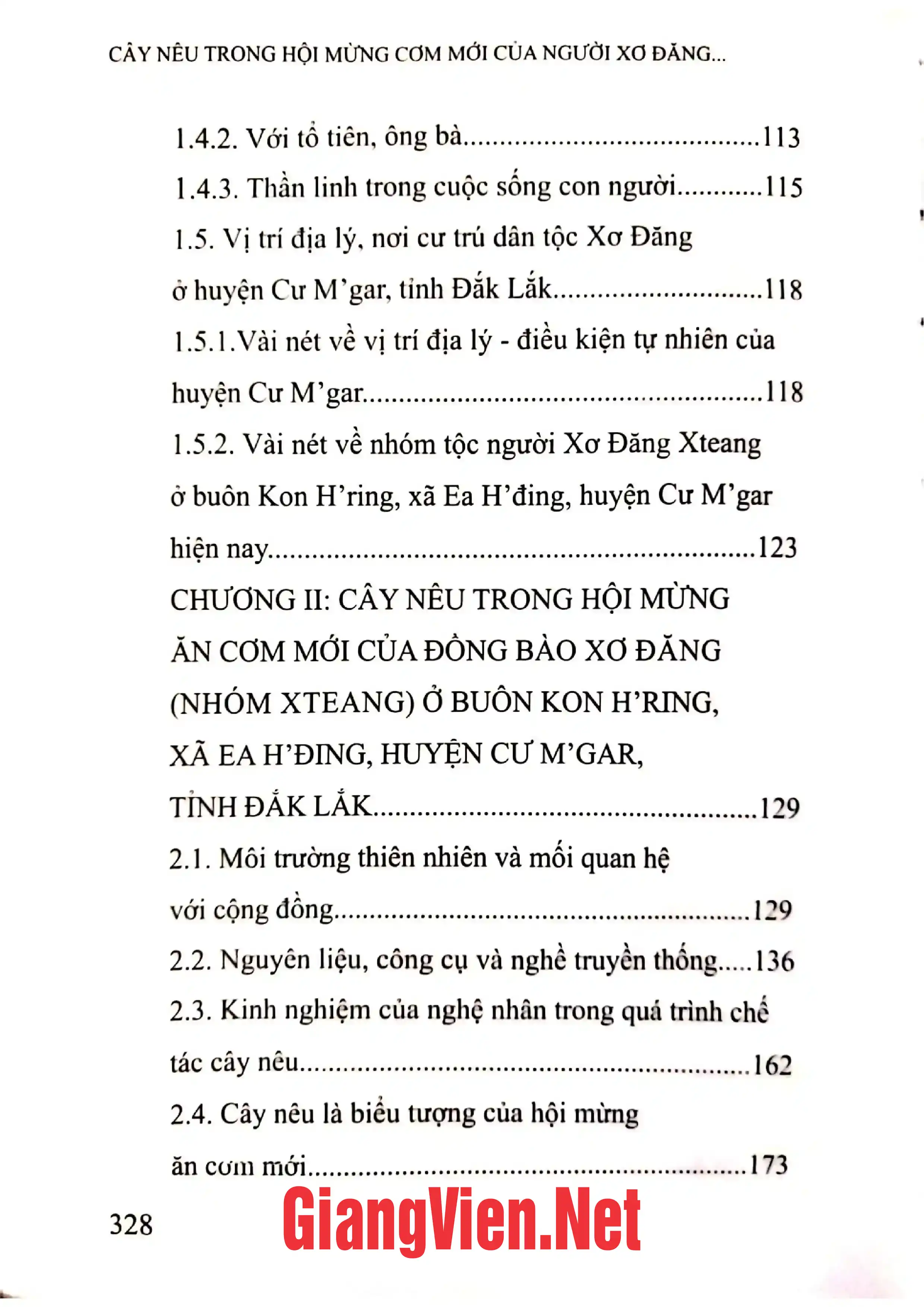 Mục lục chi tiết trang 1 sách Cây nêu trong hội mừng cơm mới của người Xơ đăng ở buôn Kin HRing xã Ea HDing huyện Cư Gar tỉnh Đắc Lắc