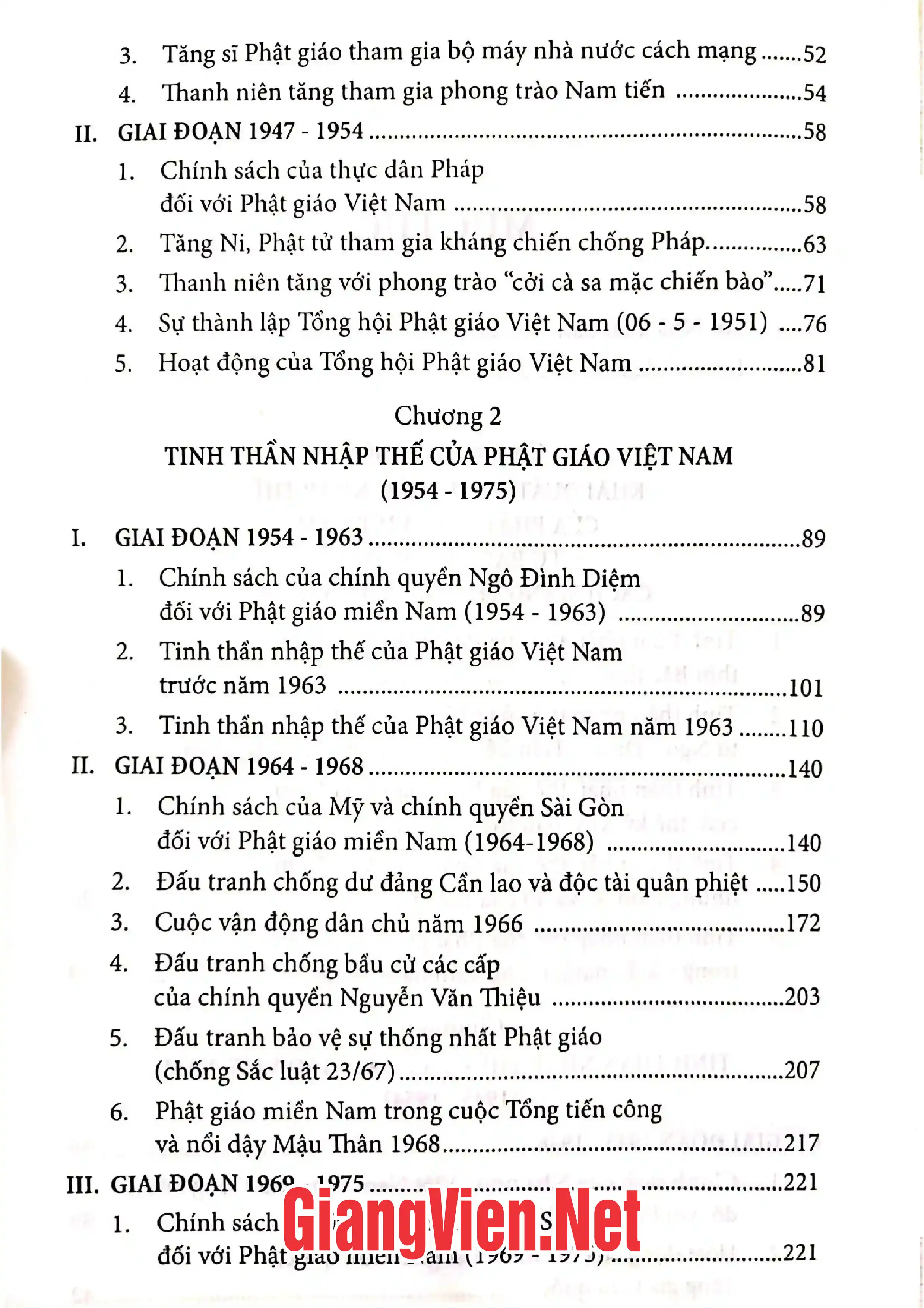 Mục lục chi tiết trang 1 sách Tinh thần nhập thế của Phật giáo Việt Nam 1845 - 1975