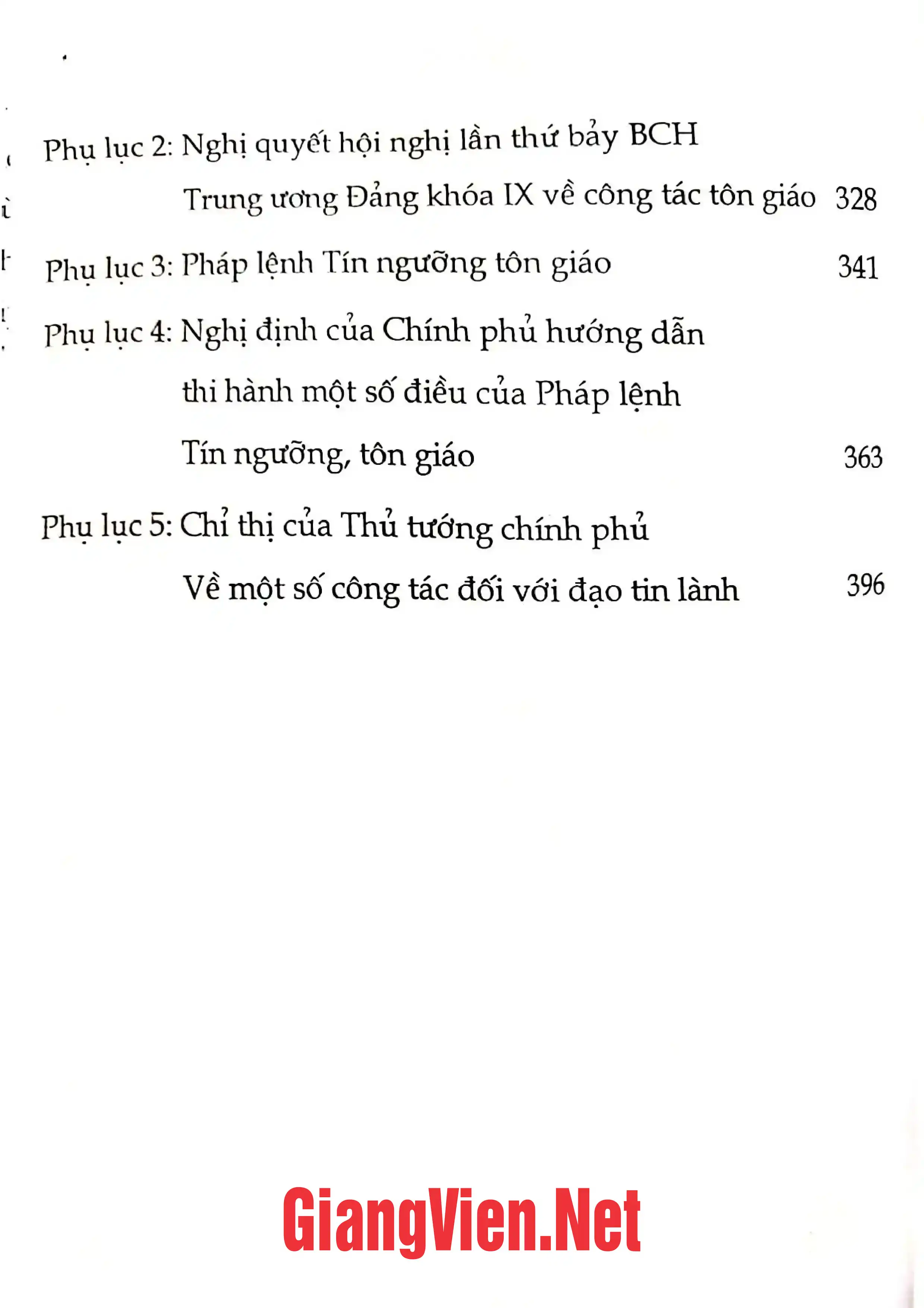 Mục lục chi tiết trang 1 sách Lý luận về tôn giáo và chính sách tôn giáo ở Việt Nam