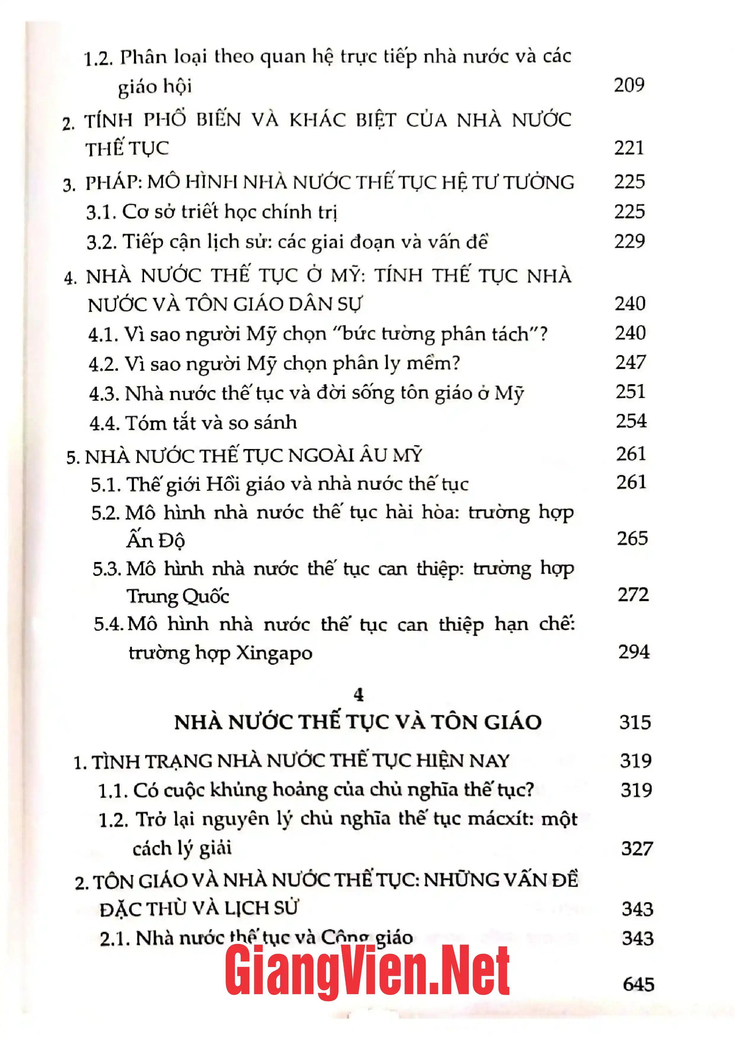 Mục lục chi tiết trang 2 sách Nhà nước thế tục