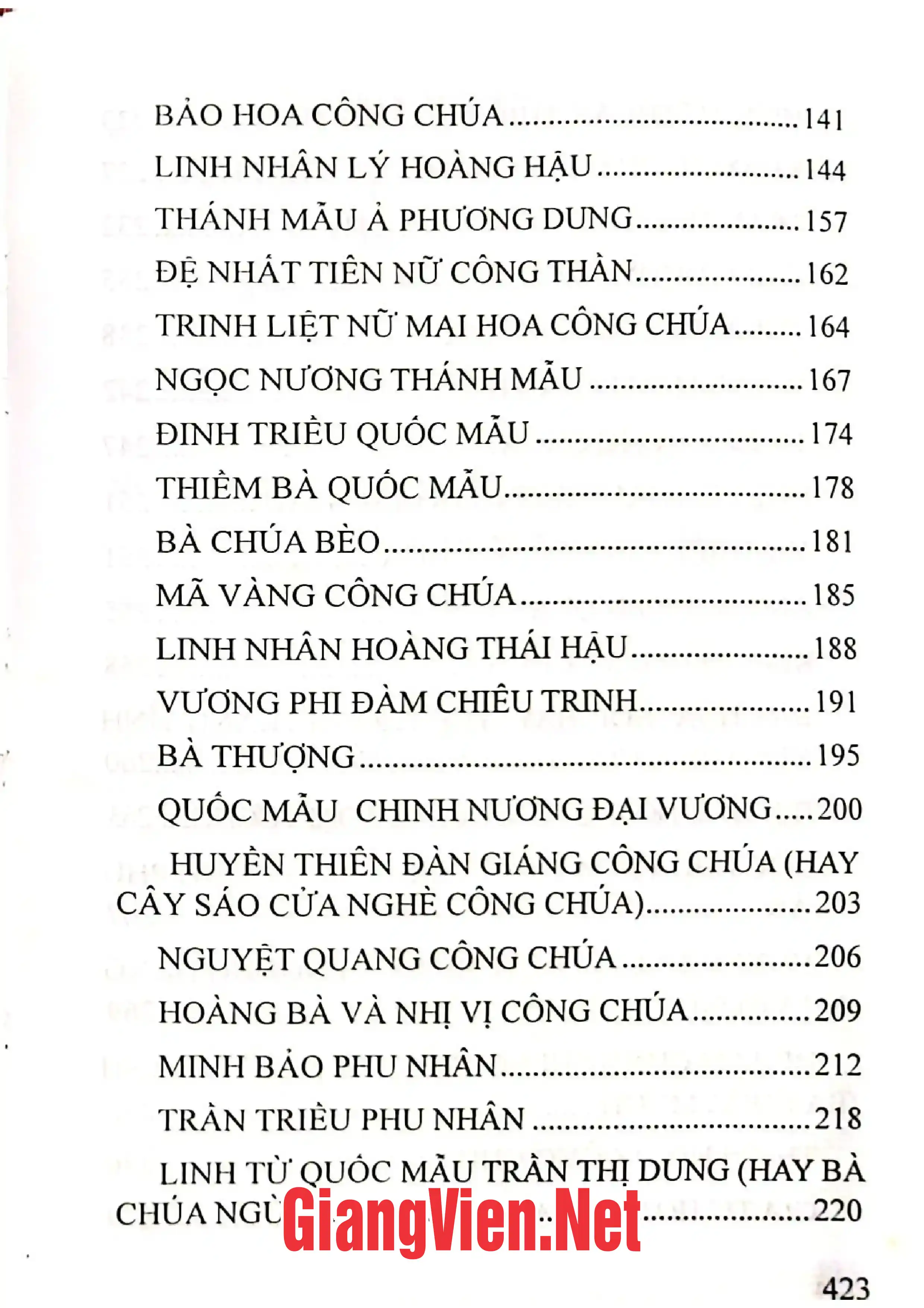 Mục lục chi tiết trang 2 sách Nữ thần và Thánh Mẫu Thái Bình