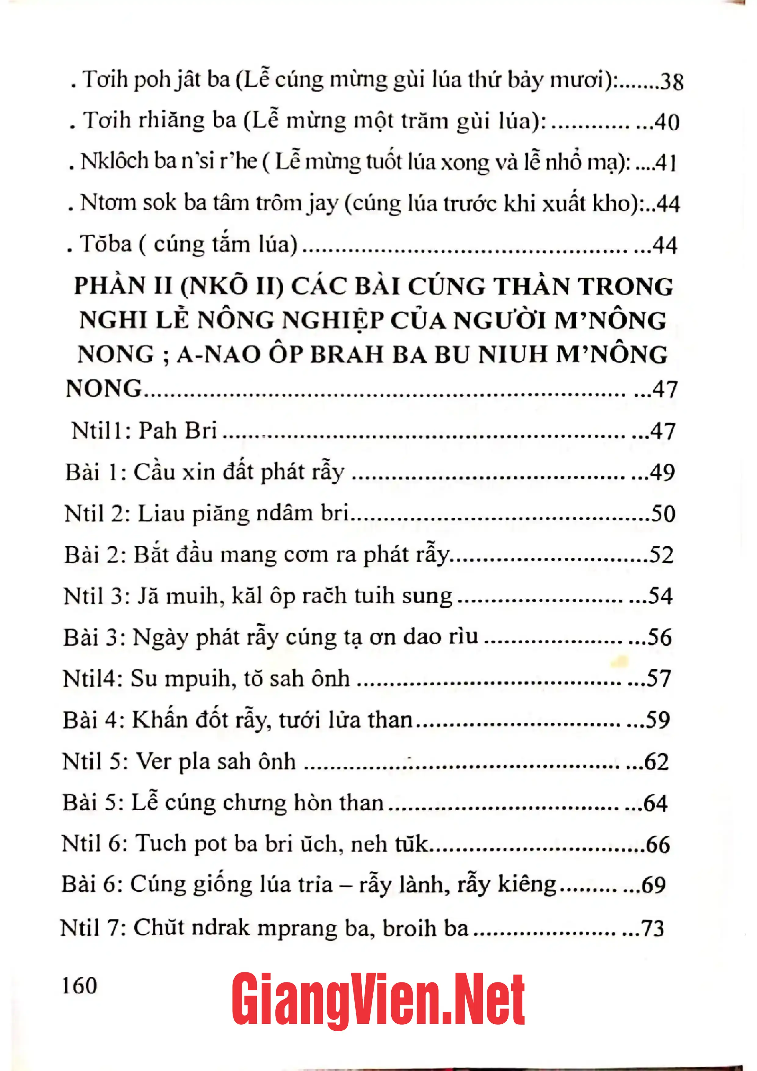 Mục lục chi tiết trang 1 sách Lời khấn thần trong nghi lễ nông nghiệp của người Mnông Nong