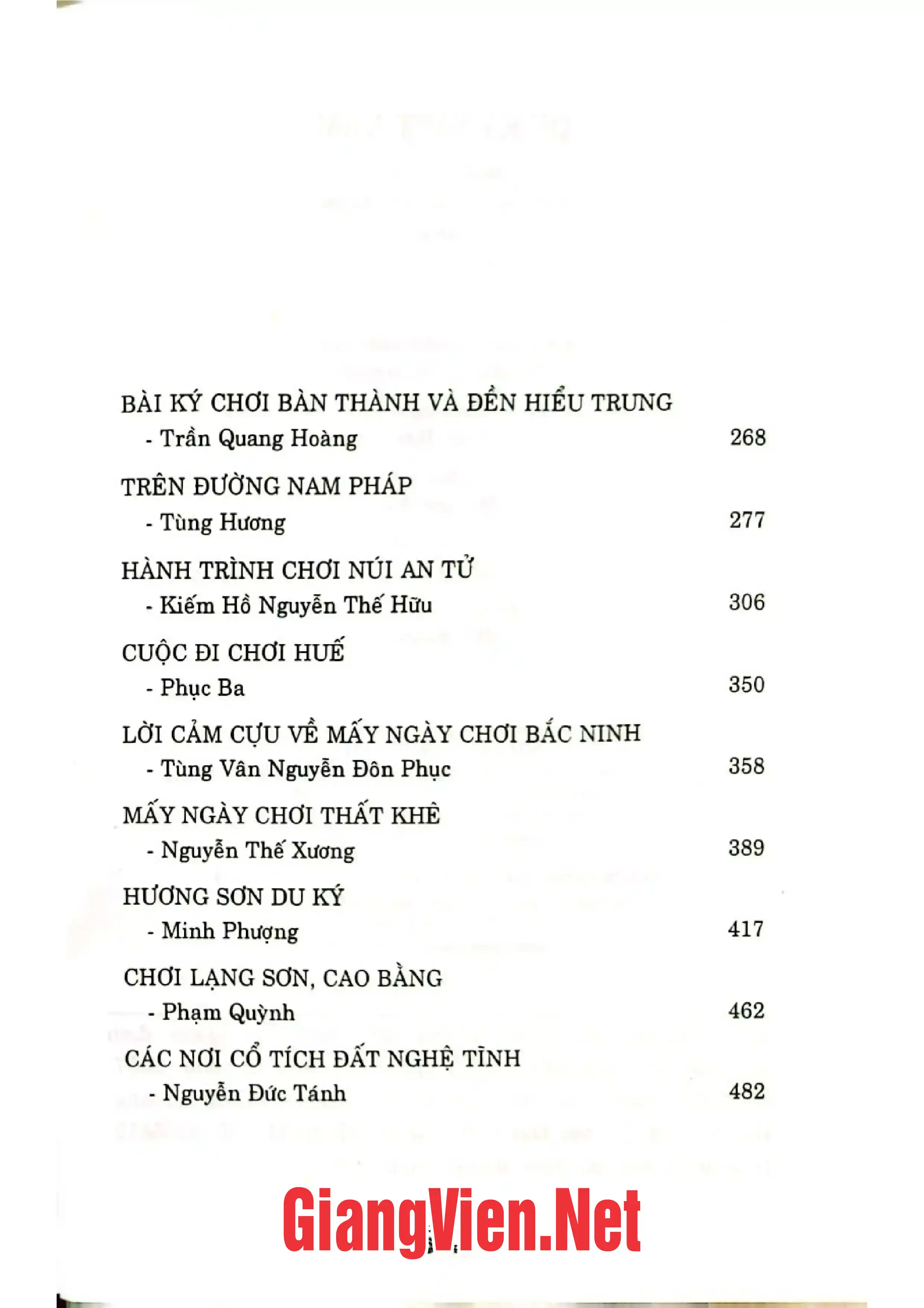Mục lục chi tiết trang 1 sách Du ký Việt Nam Tập II