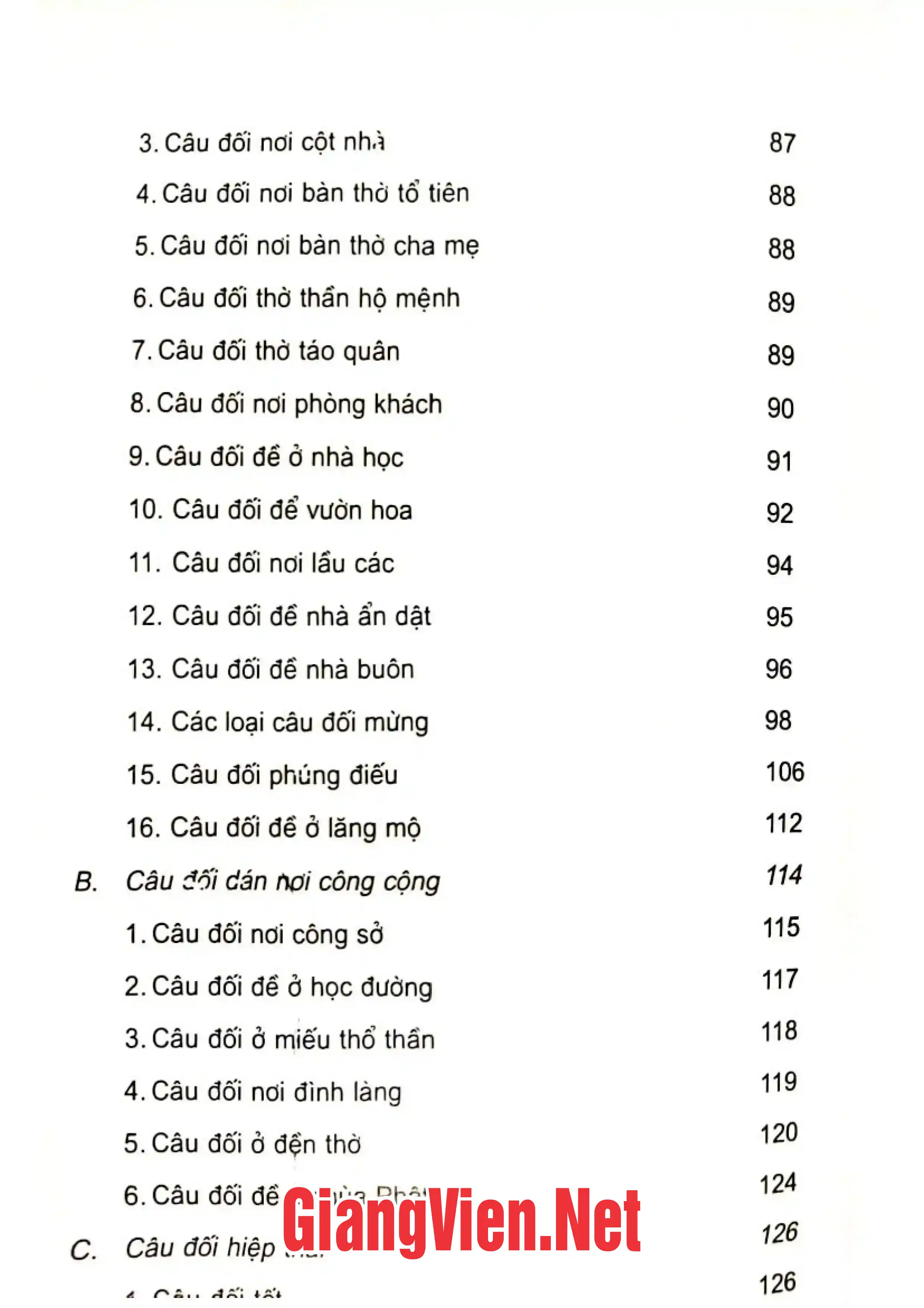 Mục lục chi tiết trang 1 sách Câu đối trong văn hóa Vịêt Nam