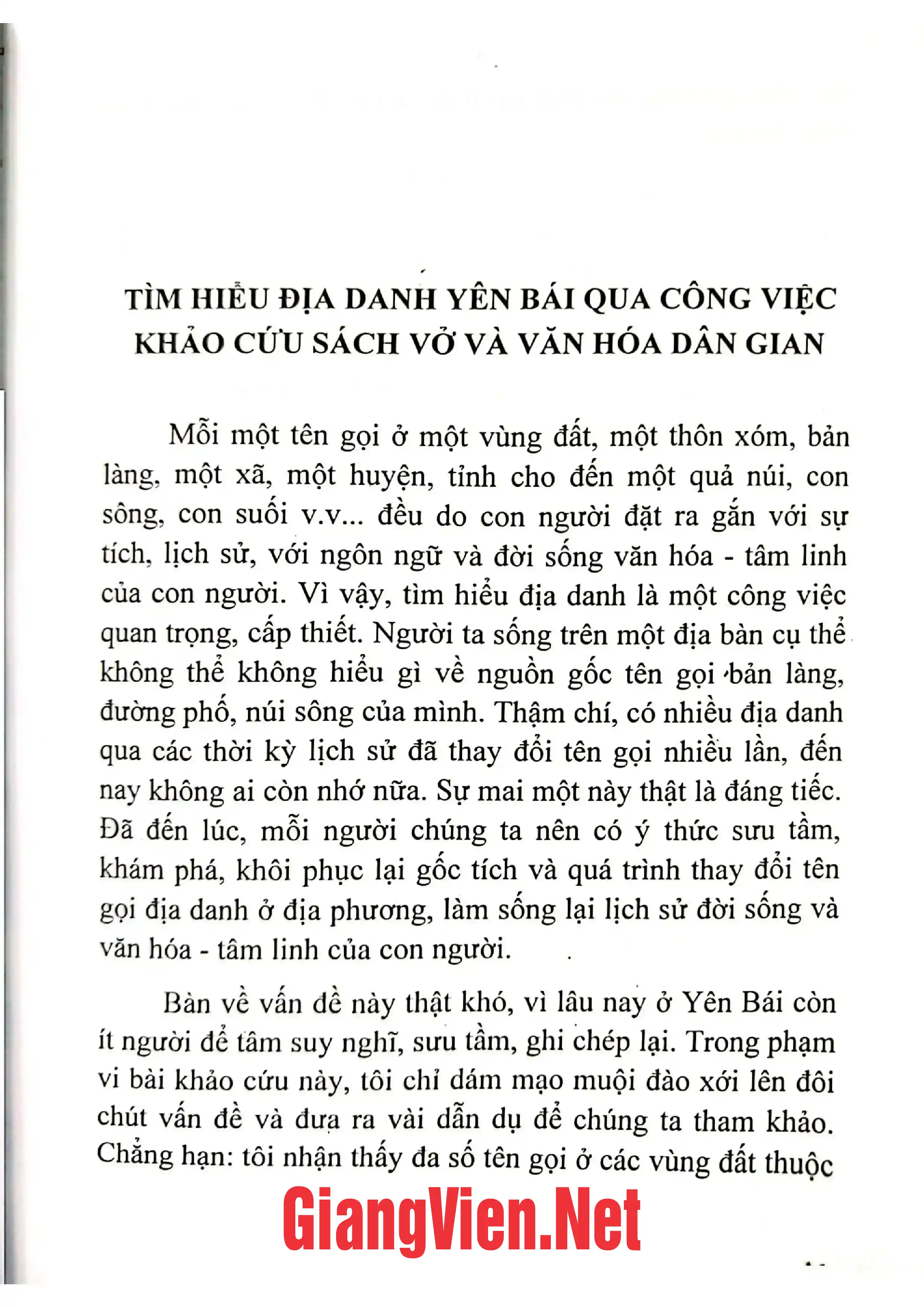 Mục lục chi tiết trang 1 sách Địa danh Yên Bái sơ khảo