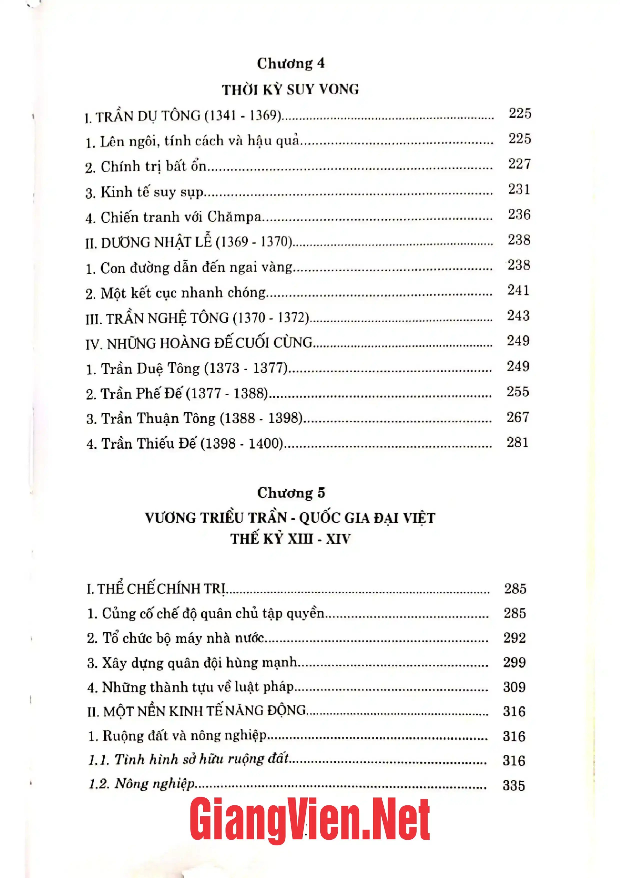 Mục lục chi tiết trang 2 sách Vương Triều Trần 1226 - 1400