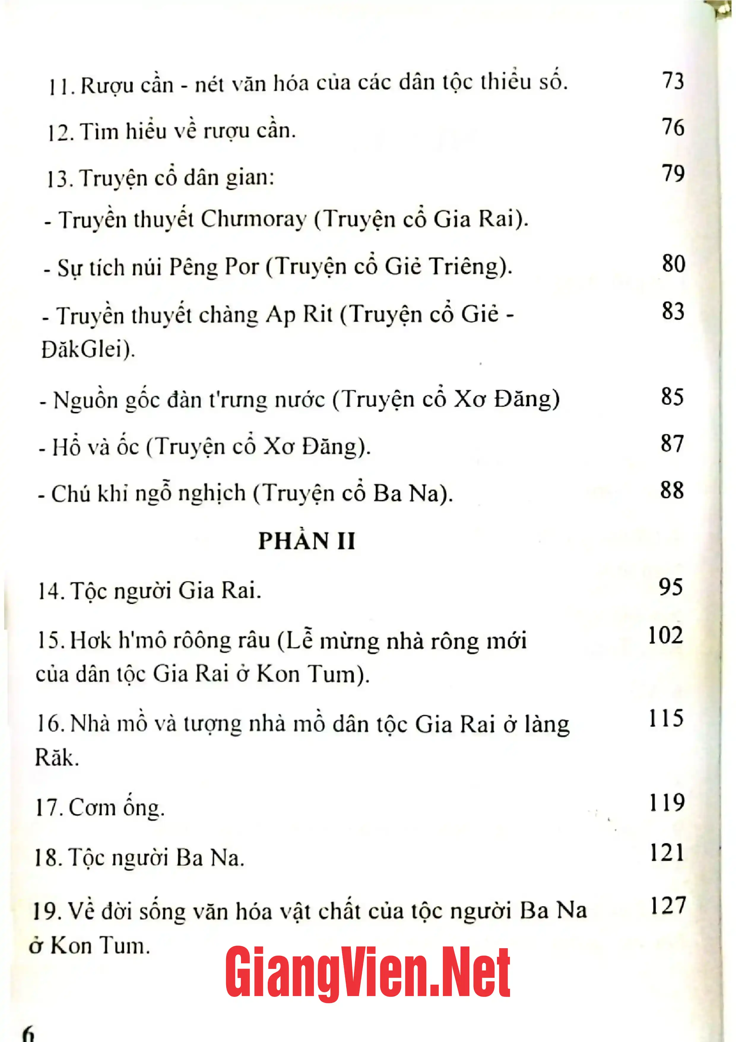 Mục lục chi tiết trang 1 sách Phác thảo văn hóa dân gian các dân tộc thiểu số tỉnh Kon Tum