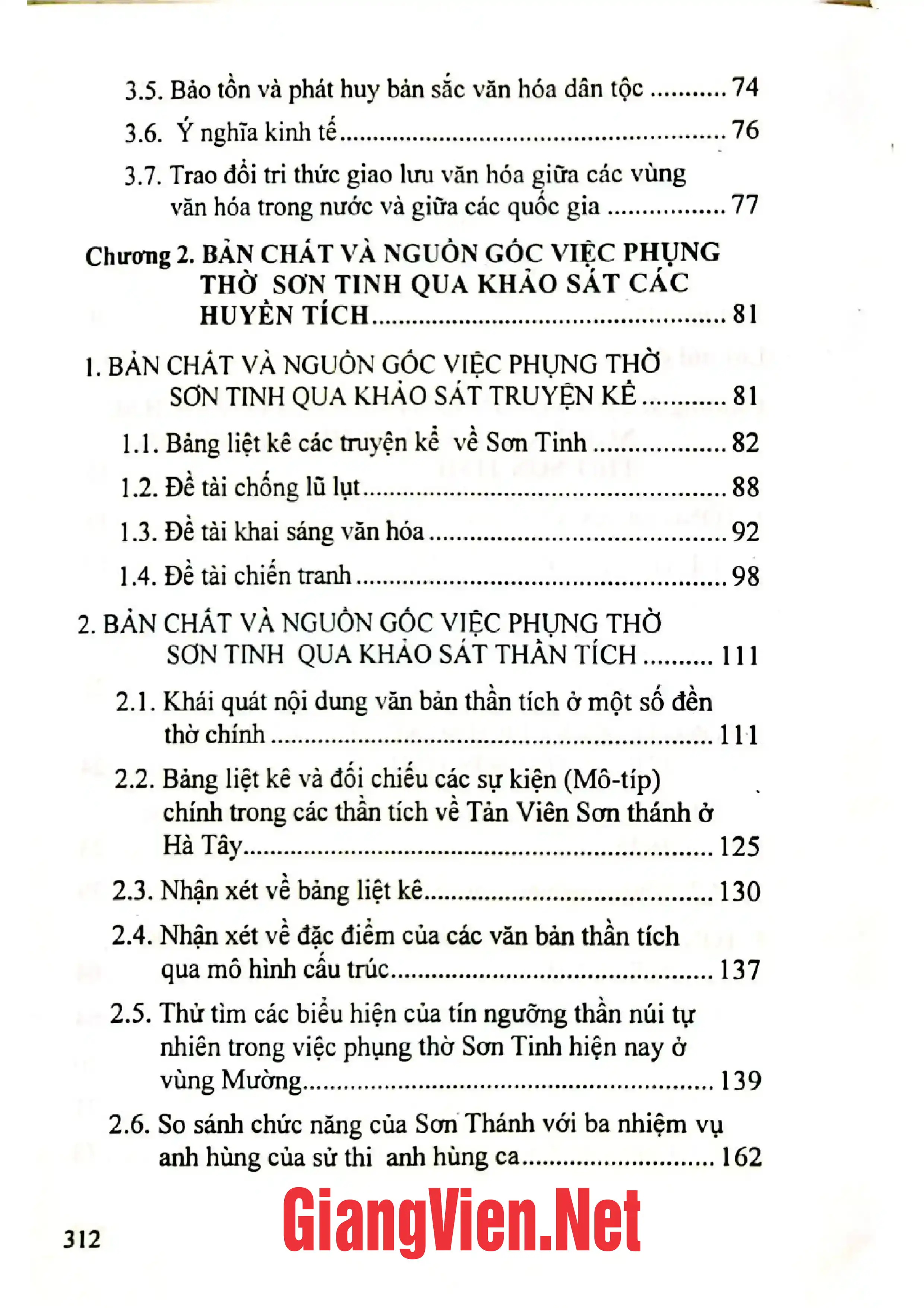 Mục lục chi tiết trang 1 sách Việc phụng thờ Sơn Tinh ở Hà Tây