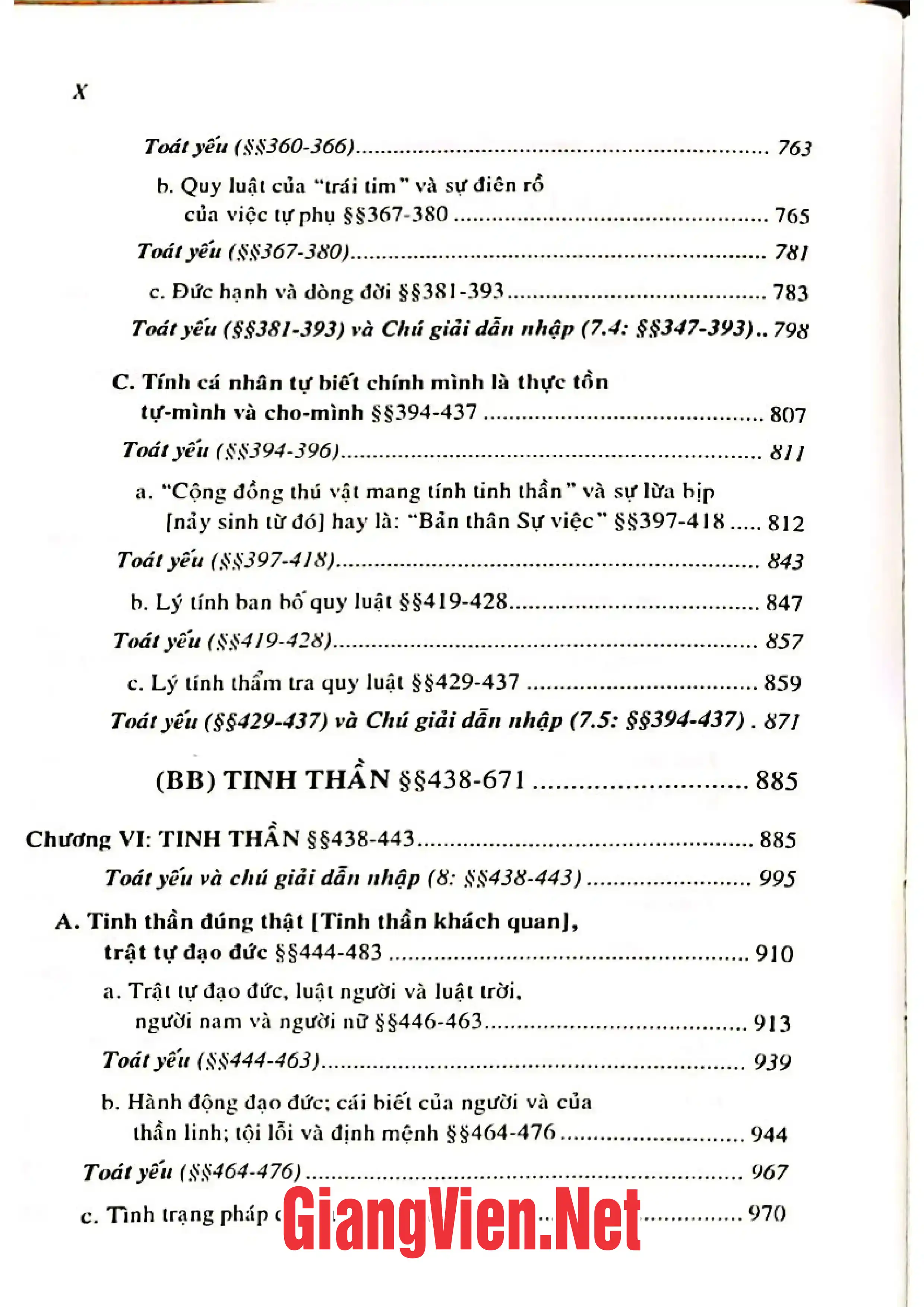 Mục lục chi tiết trang 3 sách Hiện tượng học tinh thần