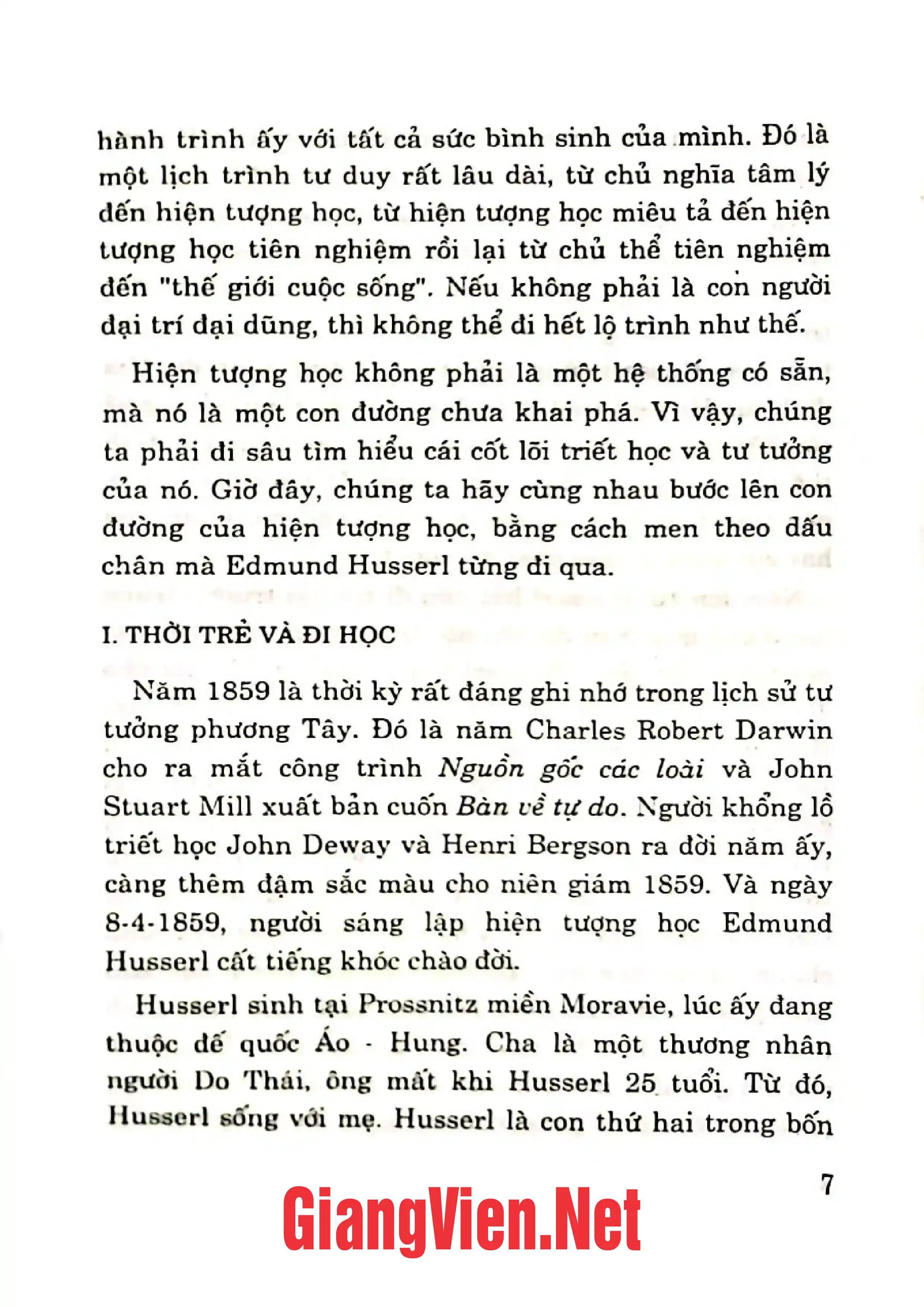 Nội dung trang phụ bản giới thiệu sách Edmund Husserl