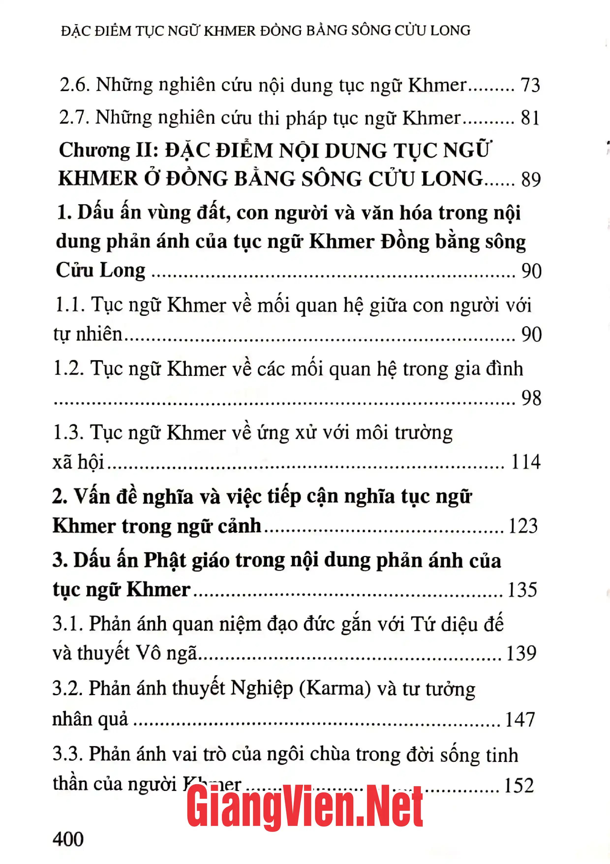 Mục lục chi tiết trang 1 sách Đặc điểm tục ngữ Khmer đồng bằng sông Cửu Long