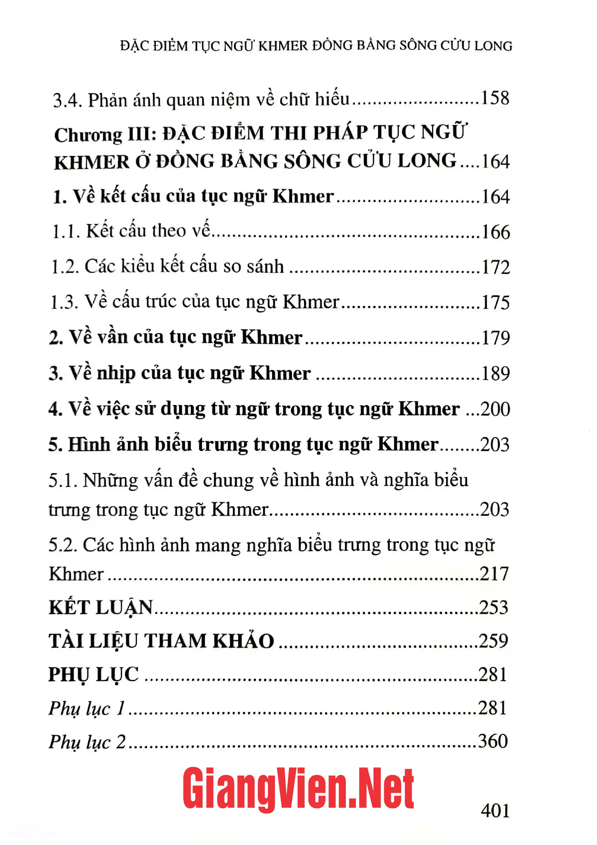 Mục lục chi tiết trang 2 sách Đặc điểm tục ngữ Khmer đồng bằng sông Cửu Long
