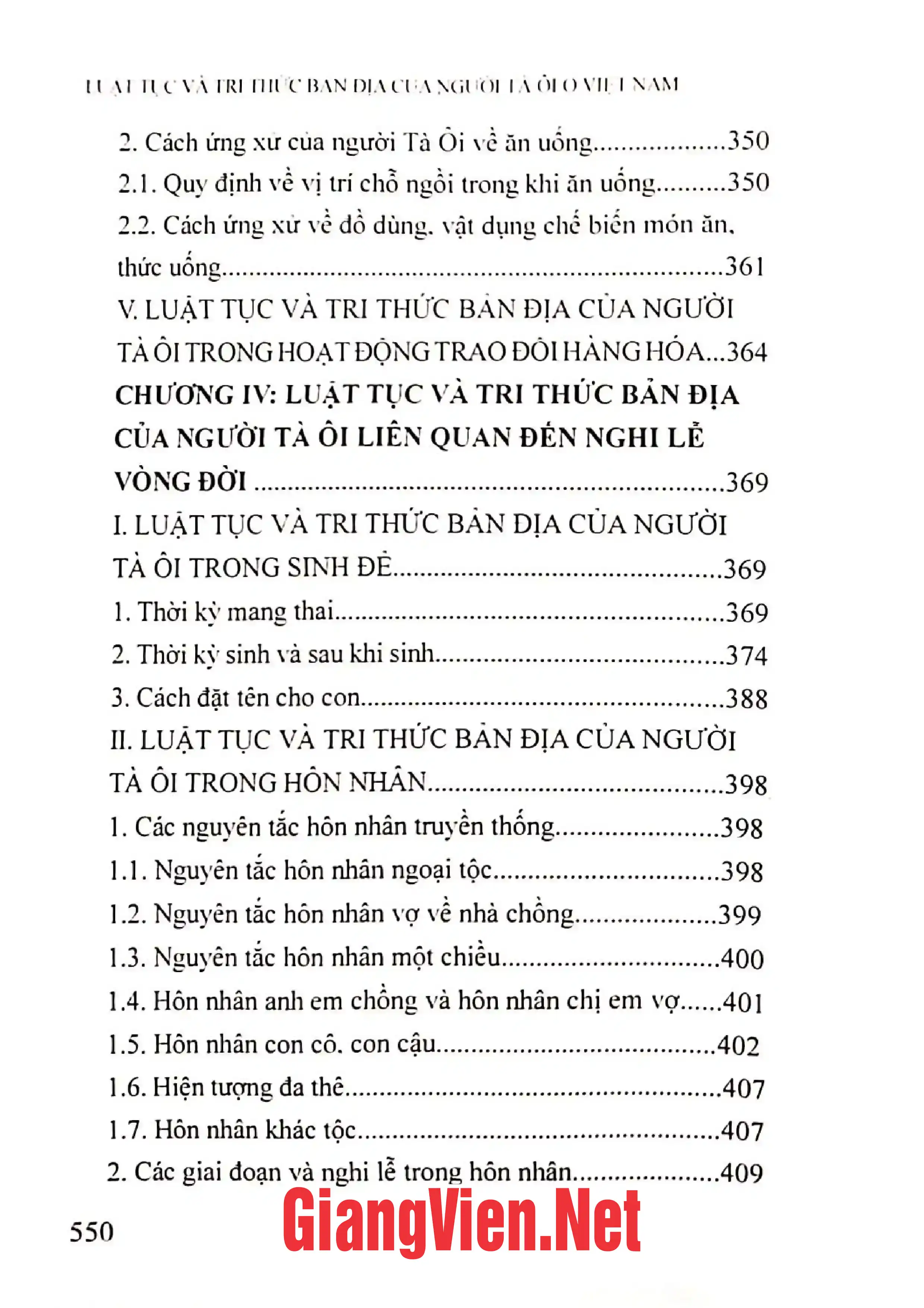 Mục lục chi tiết trang 3 sách Luật tục và tri thức bản đại của người Tà ôi ở Việt Nam
