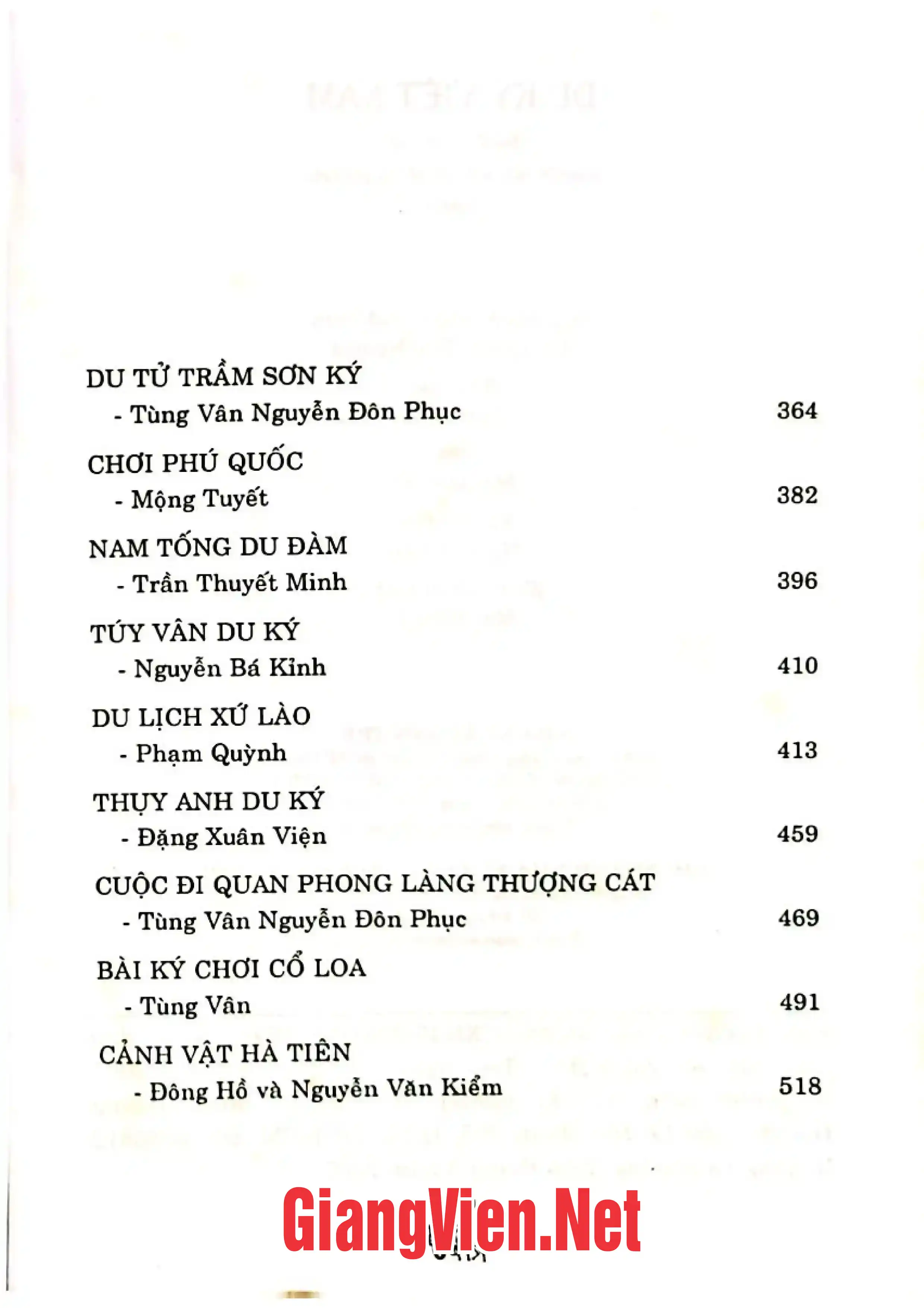 Mục lục chi tiết trang 1 sách Du ký Việt Nam Tập I