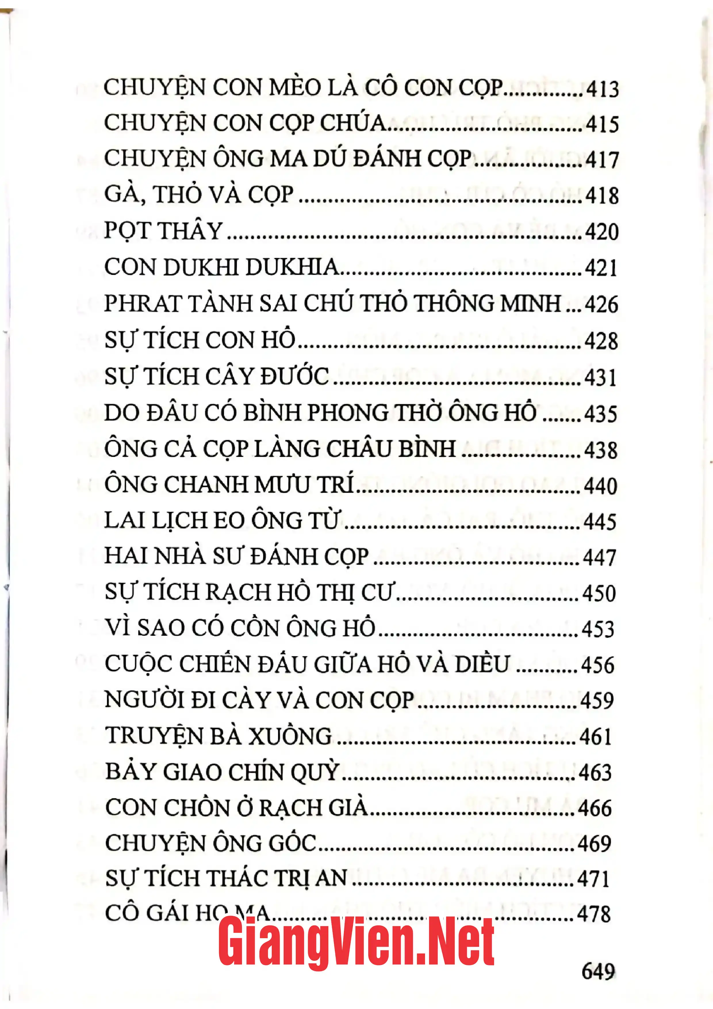 Mục lục chi tiết trang 2 sách Cọp trong văn hóa dân gian