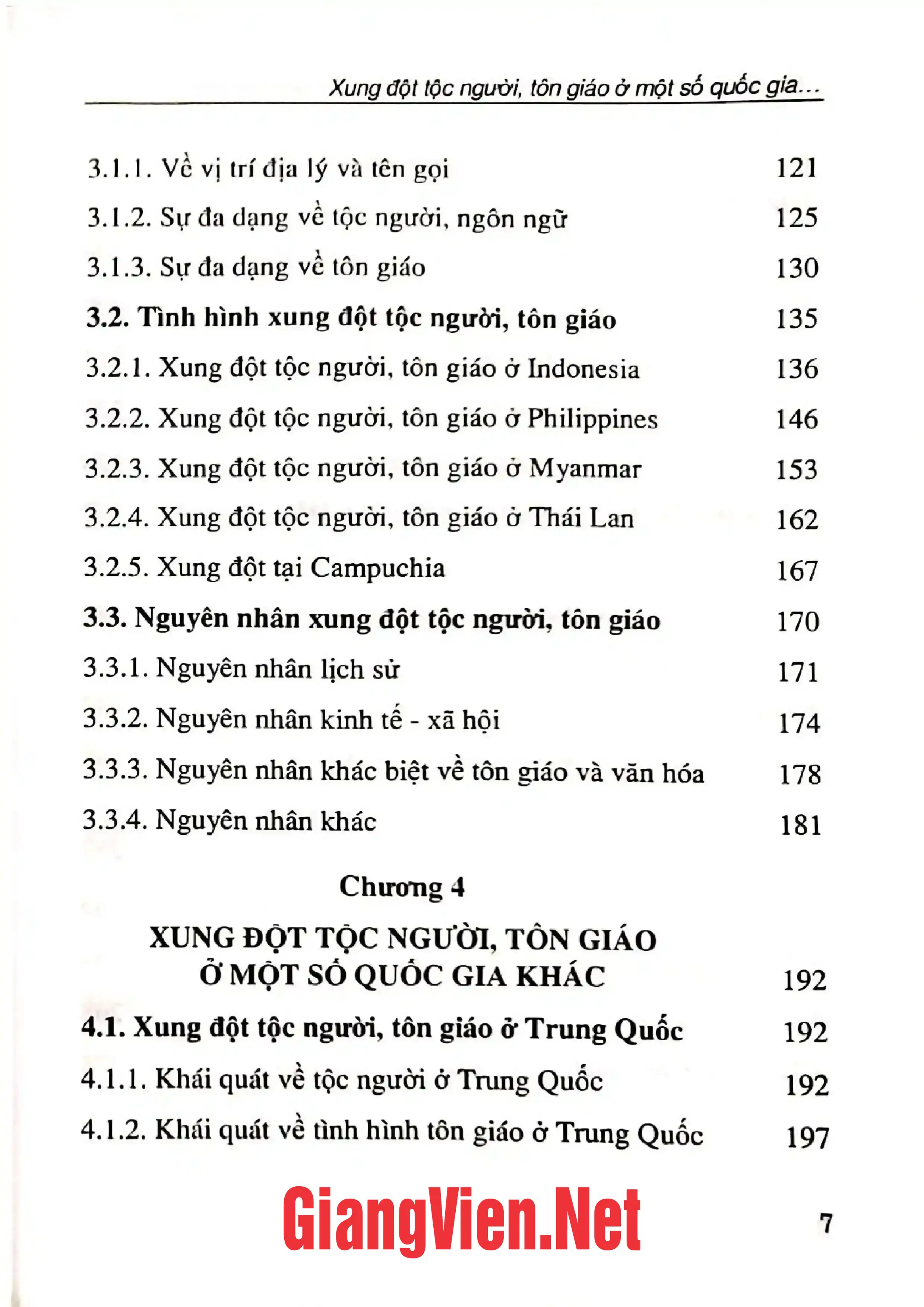 Mục lục chi tiết trang 2 sách Xung đột tộc người, tôn giáo ở một số quốc gia trong những năm gần đây