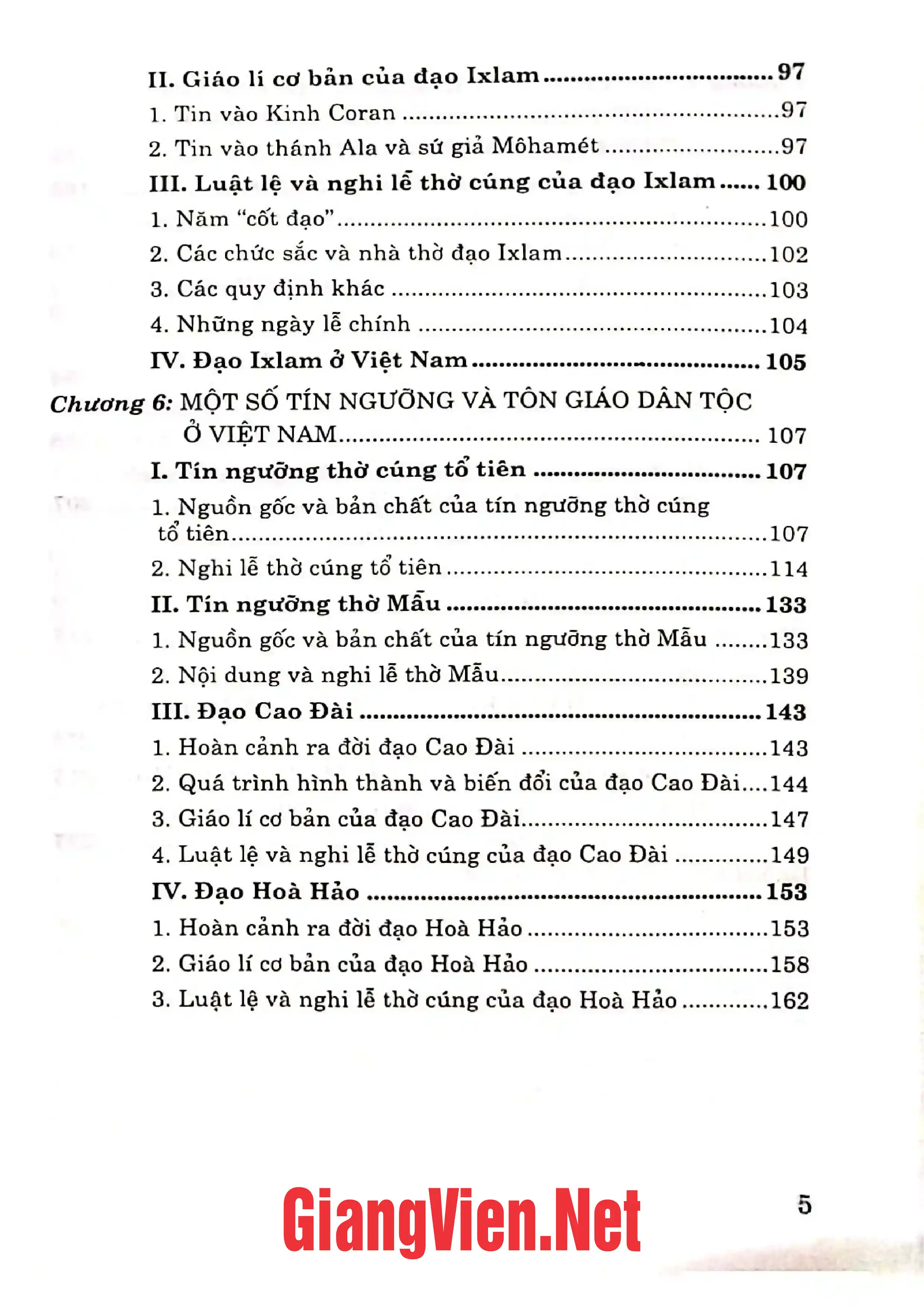 Mục lục chi tiết trang 2 sách Giáo trình Tôn giáo học