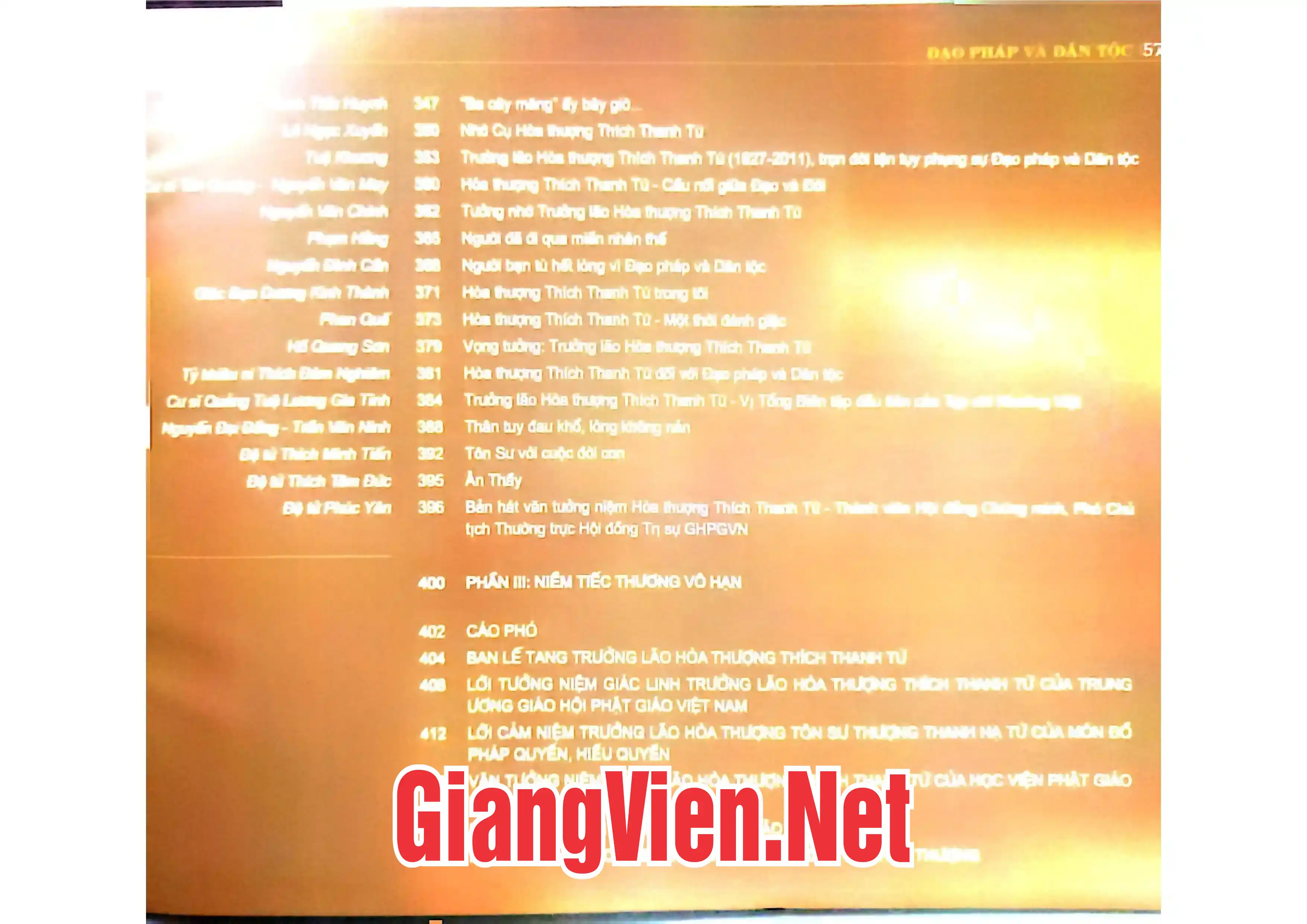 Mục lục chi tiết trang 3 sách Trưởng lão Hòa thượng Thích Thanh Tứ đạo pháp và dân tộc