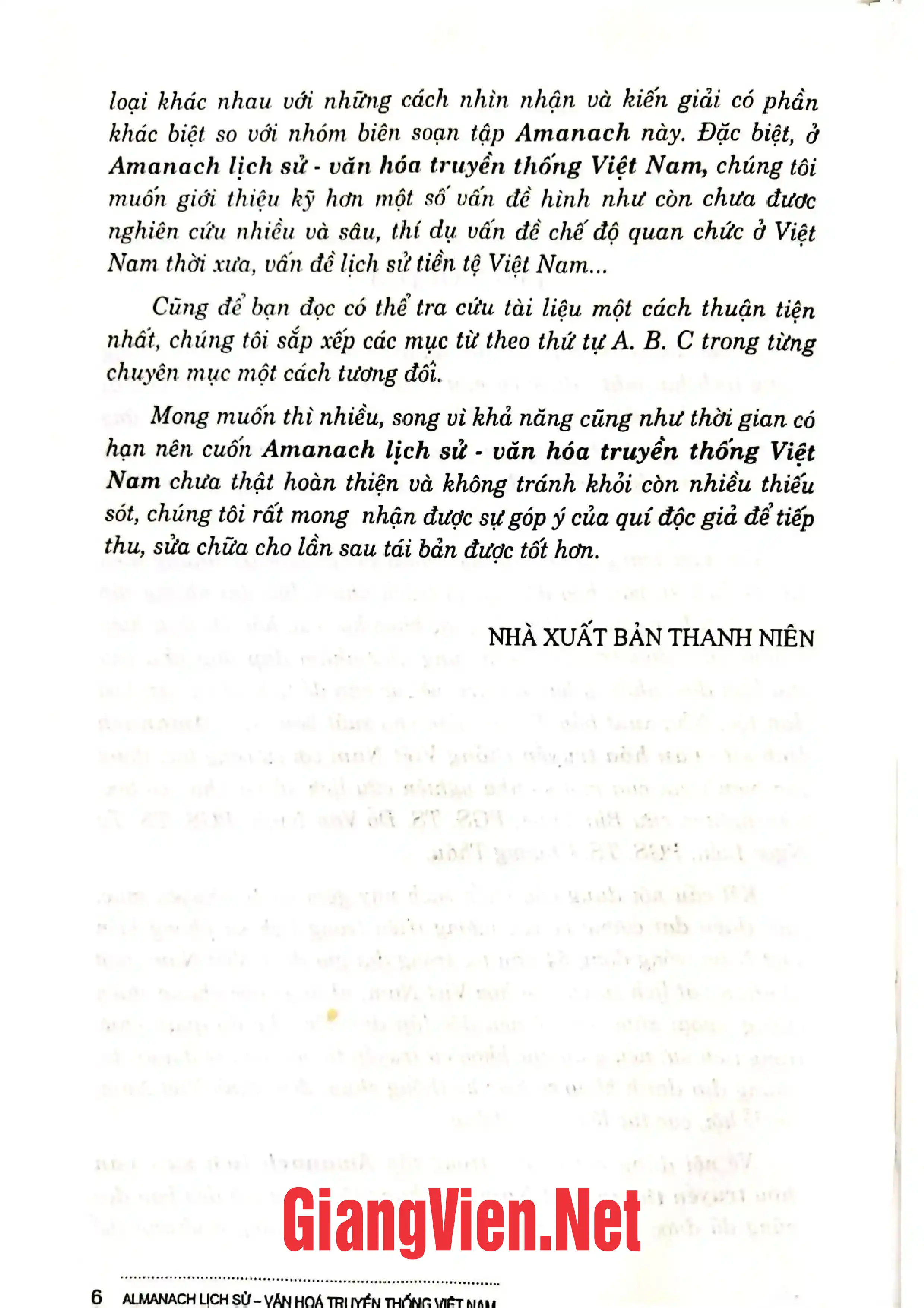 Mục lục chi tiết trang 2 sách Almanach lịch sử văn hoá truyền thống Việt Nam