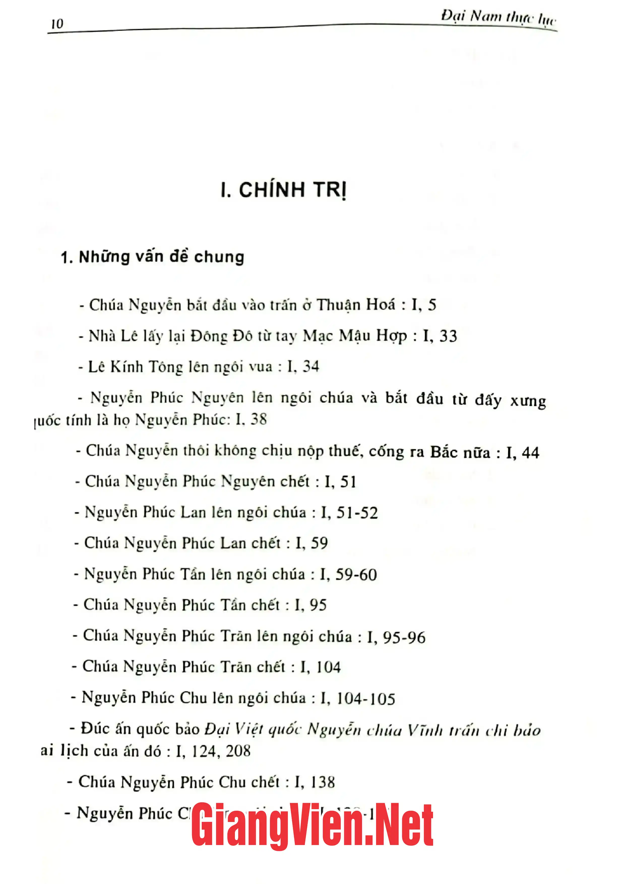 Mục lục chi tiết trang 3 sách Đại Nam thực lục, Tập 10