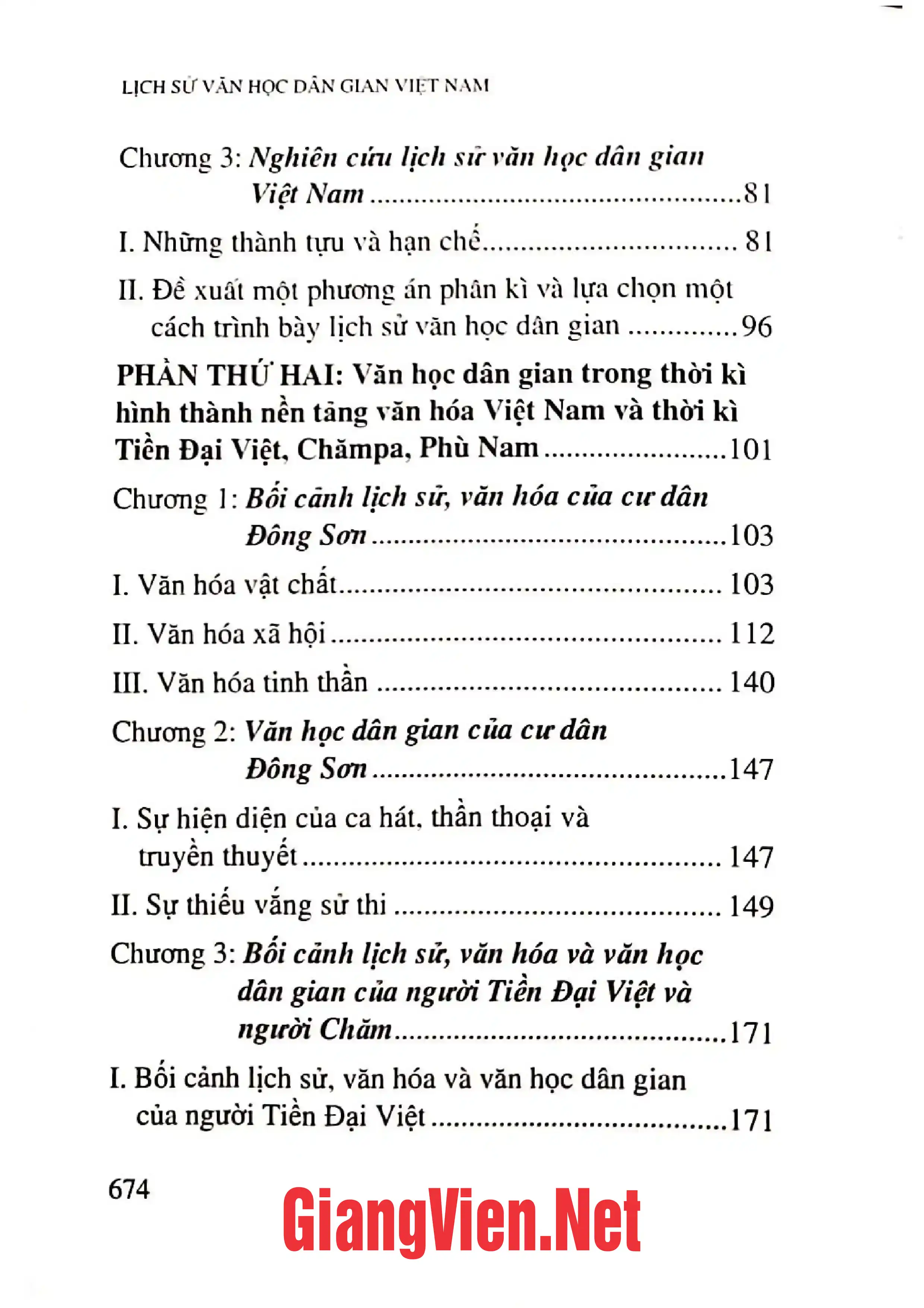 Mục lục chi tiết trang 1 sách Lịch sử văn học dân gian Việt Nam
