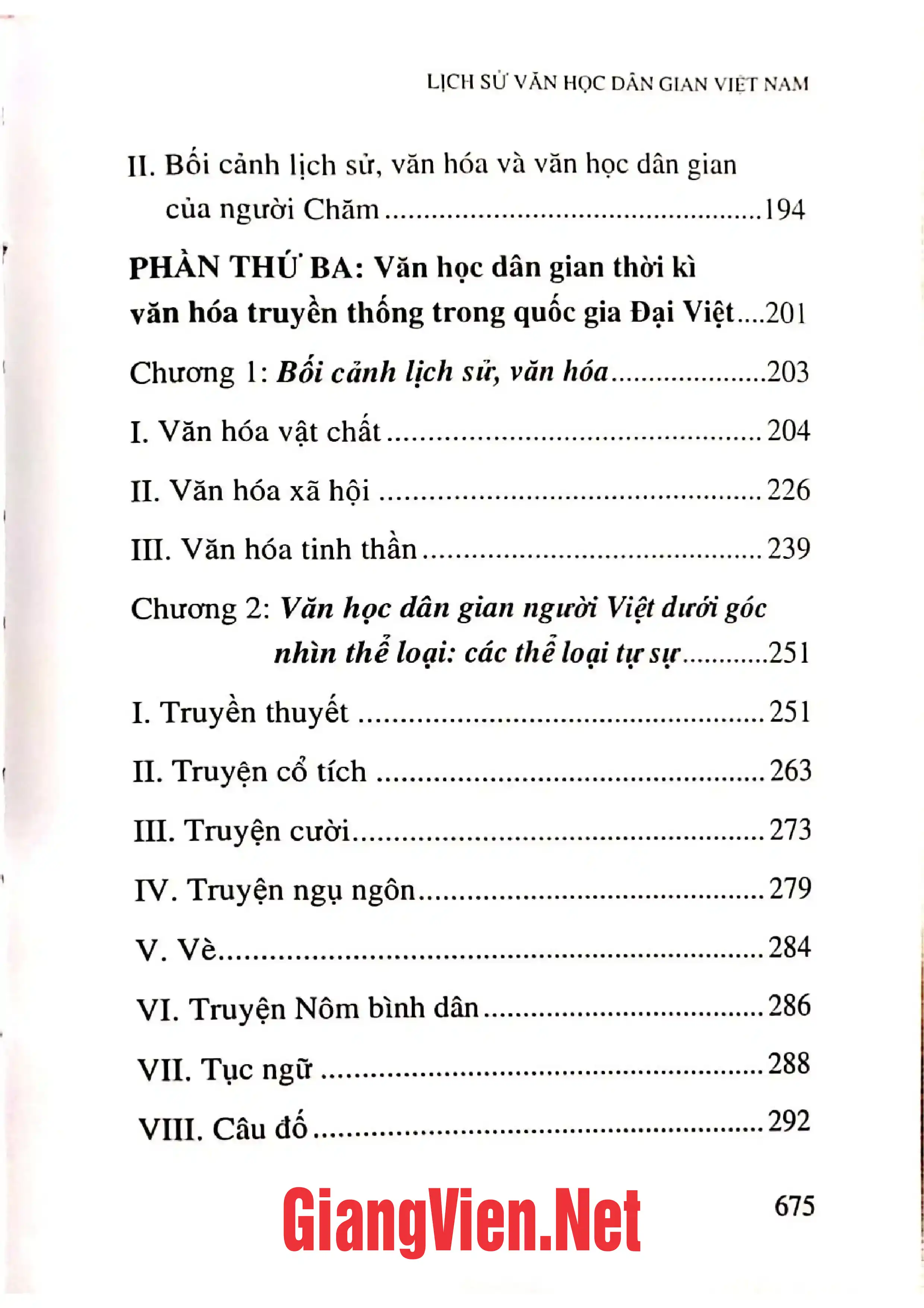 Mục lục chi tiết trang 2 sách Lịch sử văn học dân gian Việt Nam